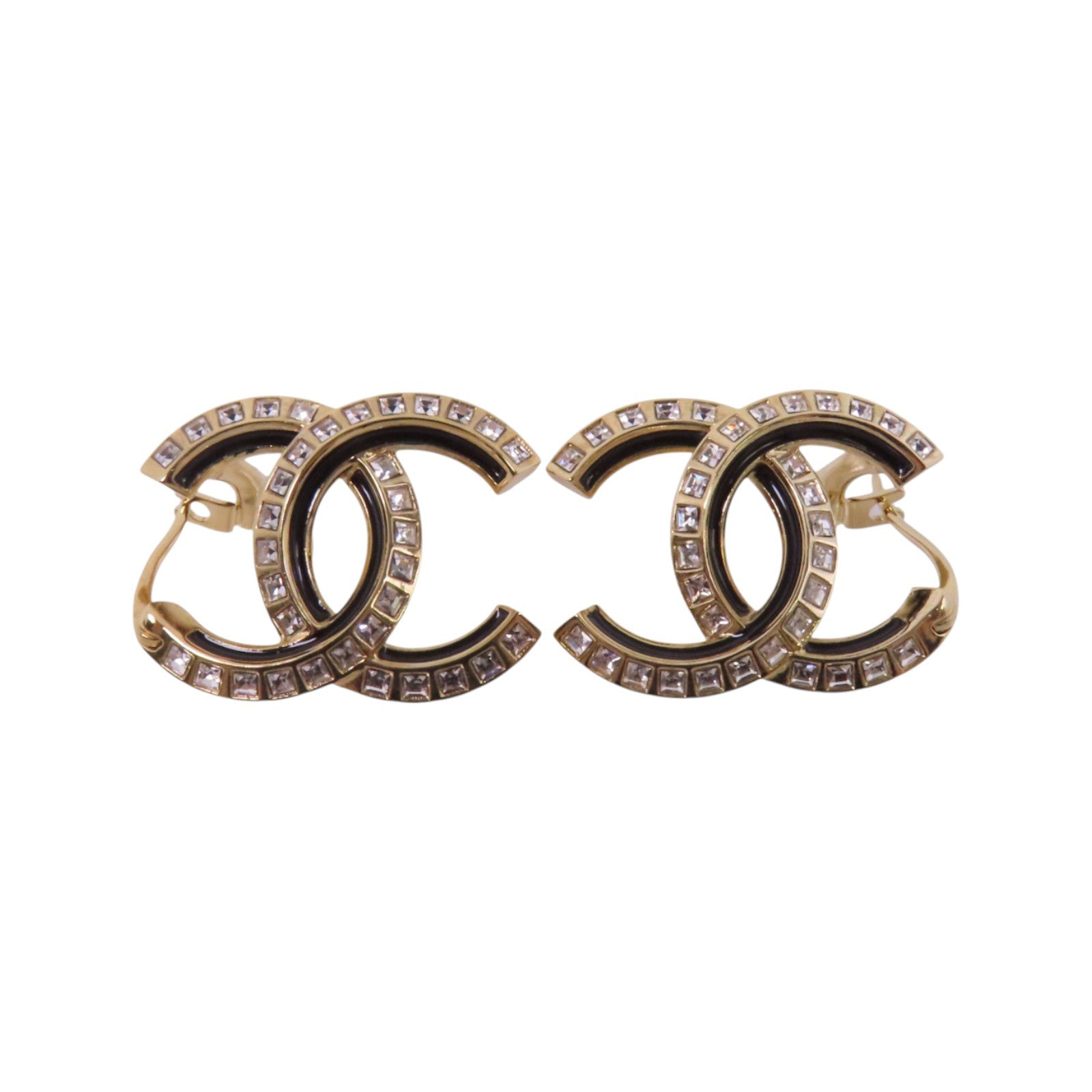 CHANEL 金屬/水鑽CC Earrings金扣耳環