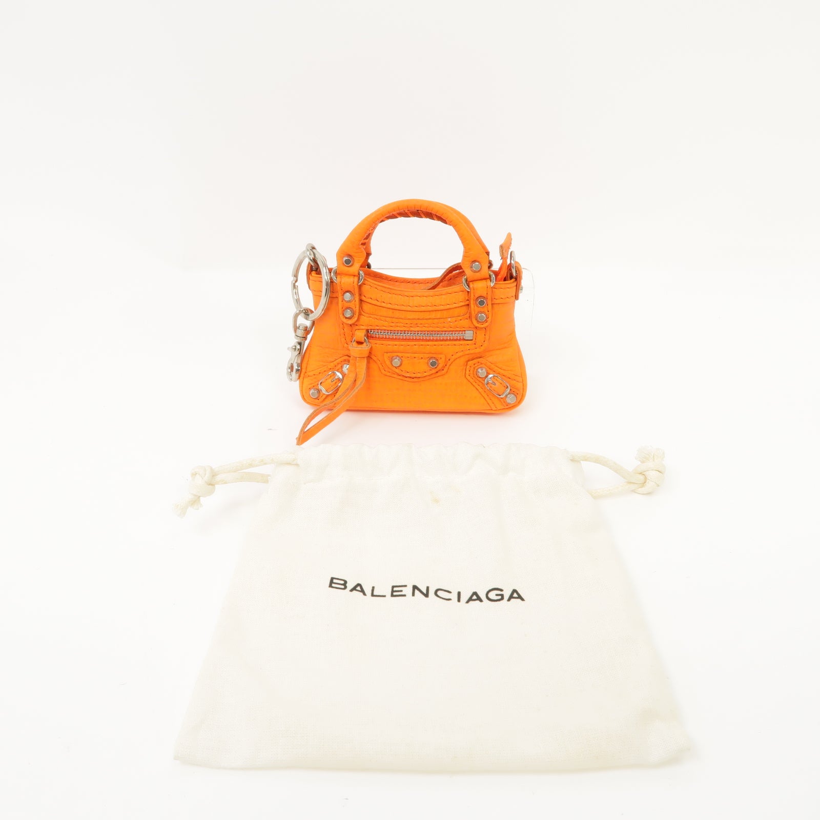BALENCIAGA 牛皮皮革Charm銀扣掛飾橙色