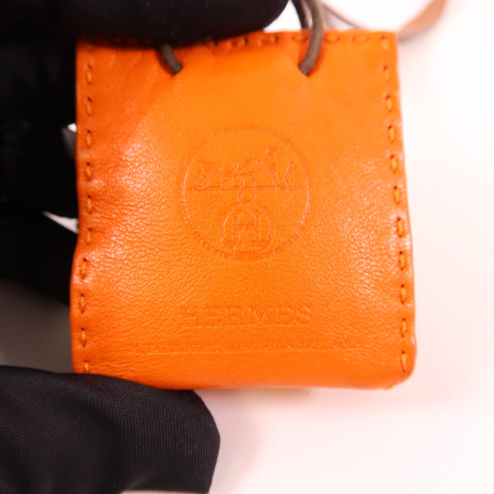 HERMES Swift皮革Bag Charm掛飾Orange