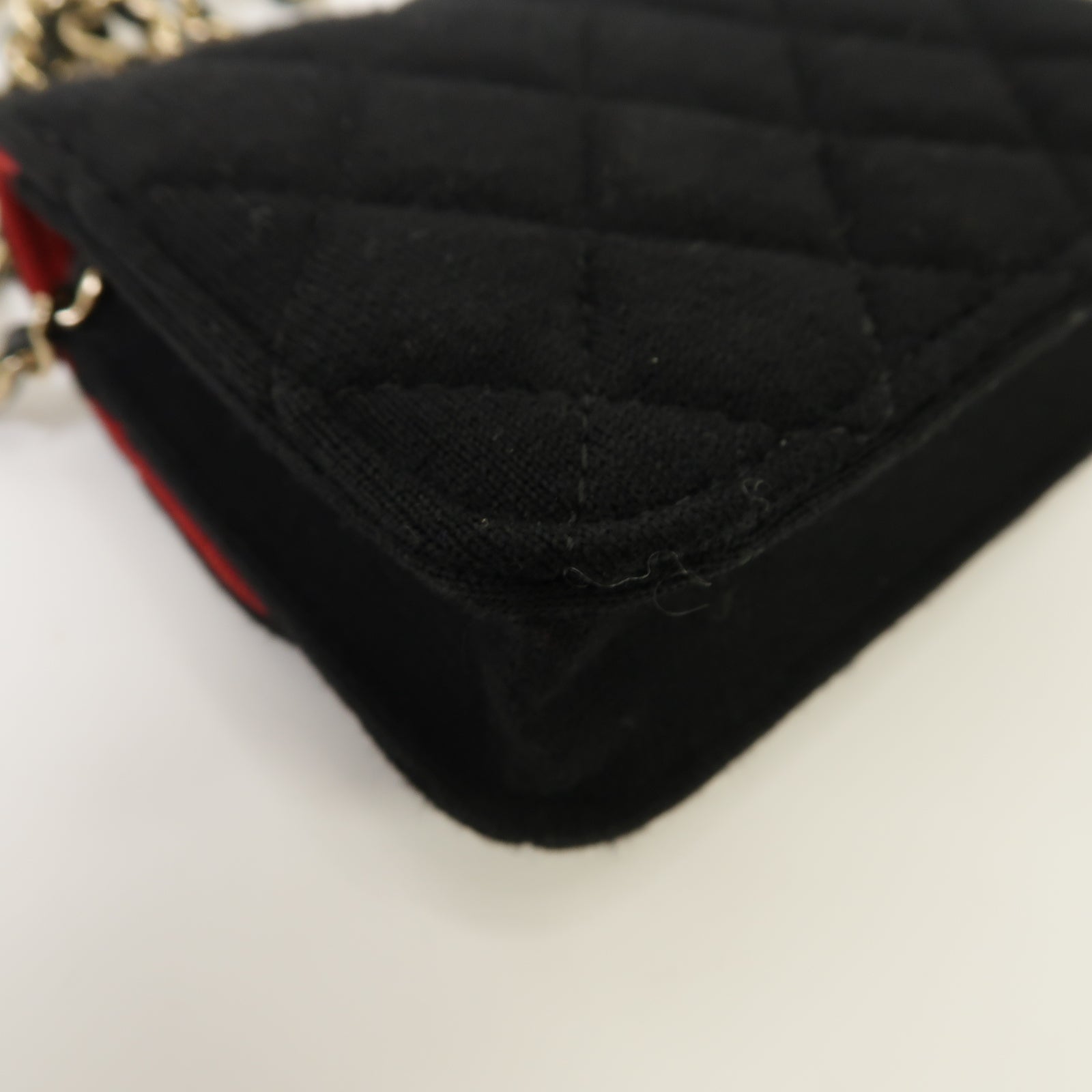 CHANEL 菱格棉質Chain Shoulder Bag銀扣鏈帶肩背袋黑色