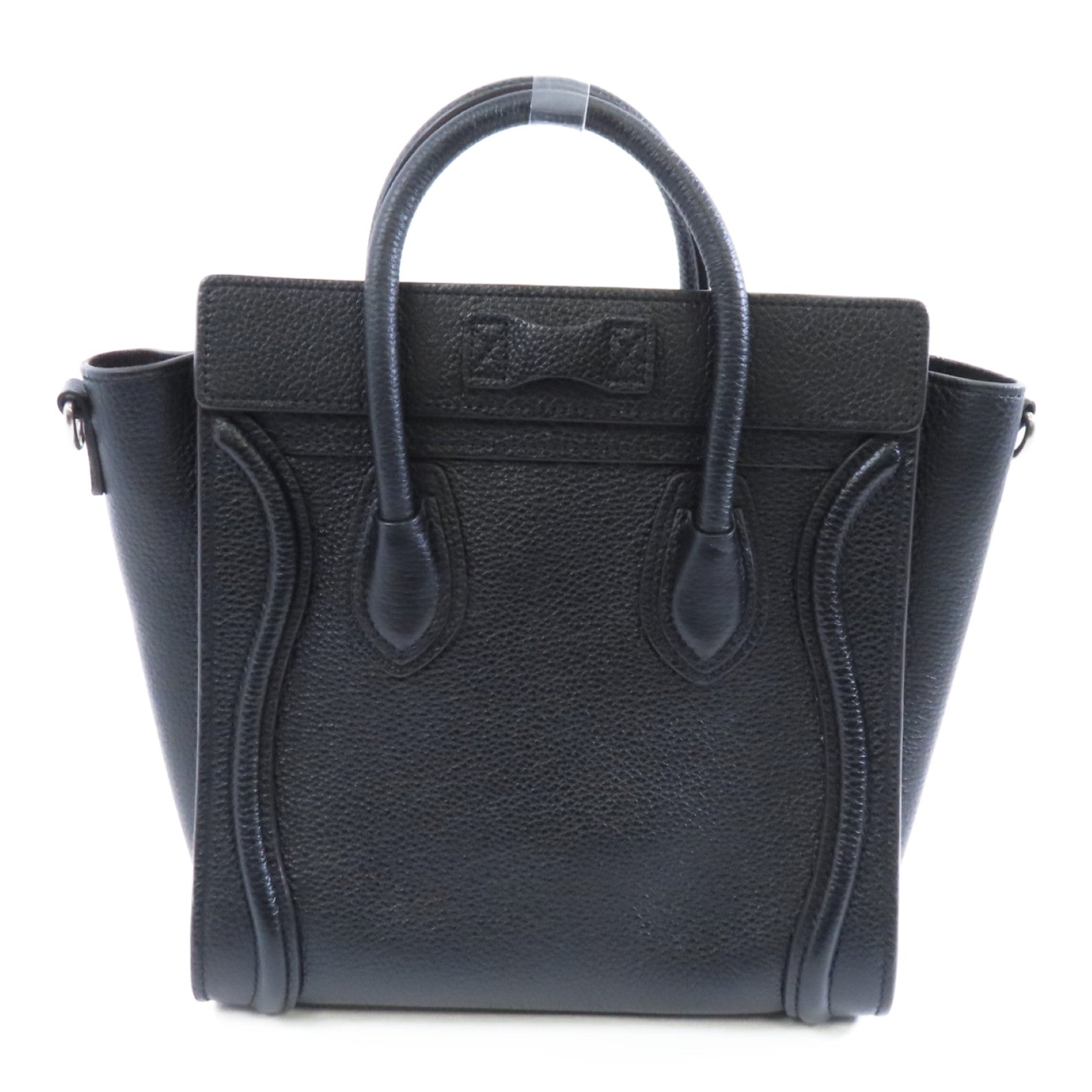 CELINE 牛皮皮革Nano Luggage銀扣手挽肩背兩用袋黑色