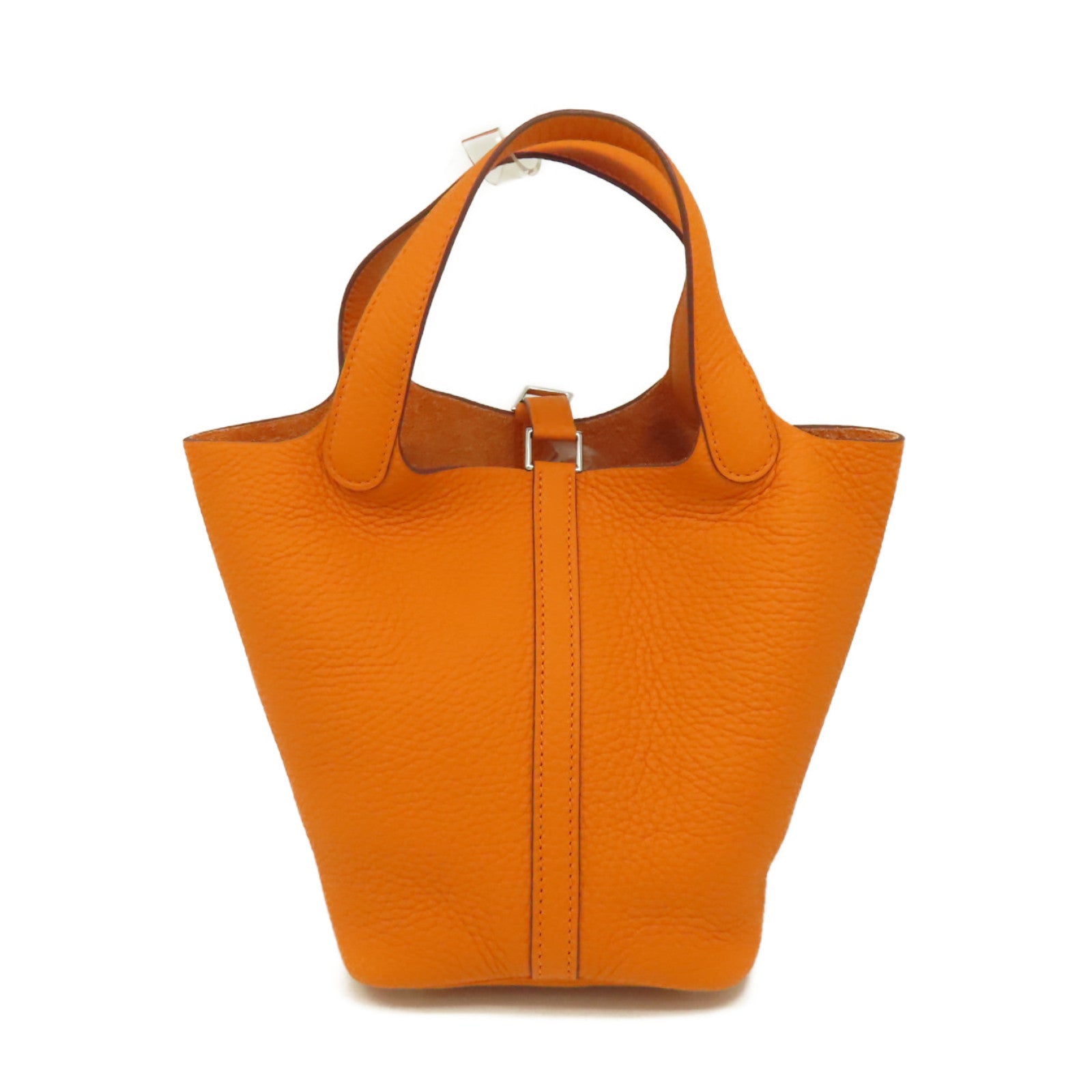 HERMES 【清倉大減價】Clemence皮革Picotin PM Tote Bag銀扣手挽袋橙色