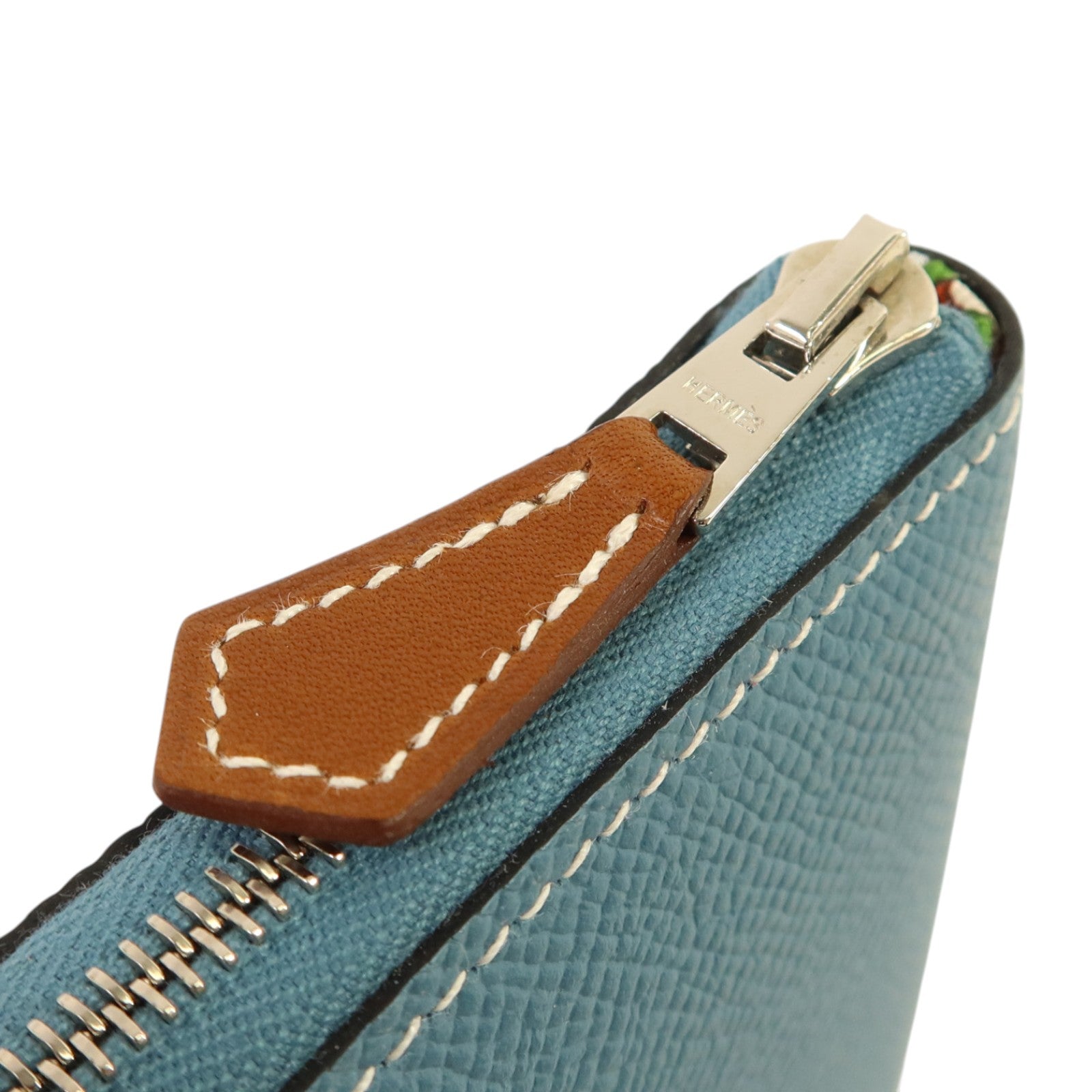 HERMES Epsom皮革Silk In Compact銀扣錢包Blue Jeans