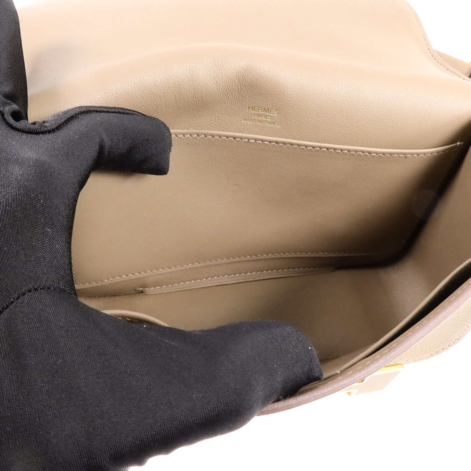 HERMES Chevre皮革Geta肩背袋Etoupe