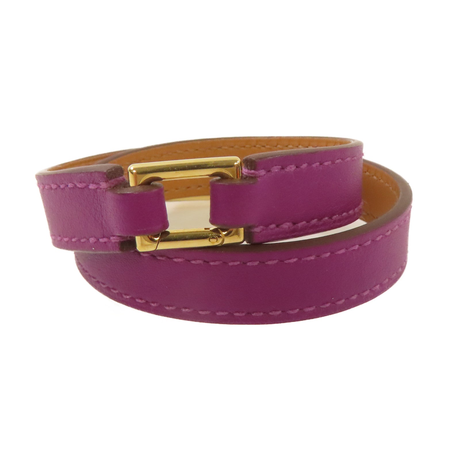 HERMES 【激減優惠】Swift皮革Rivale Double Tour S Bracelet金扣手鏈紫色/金色