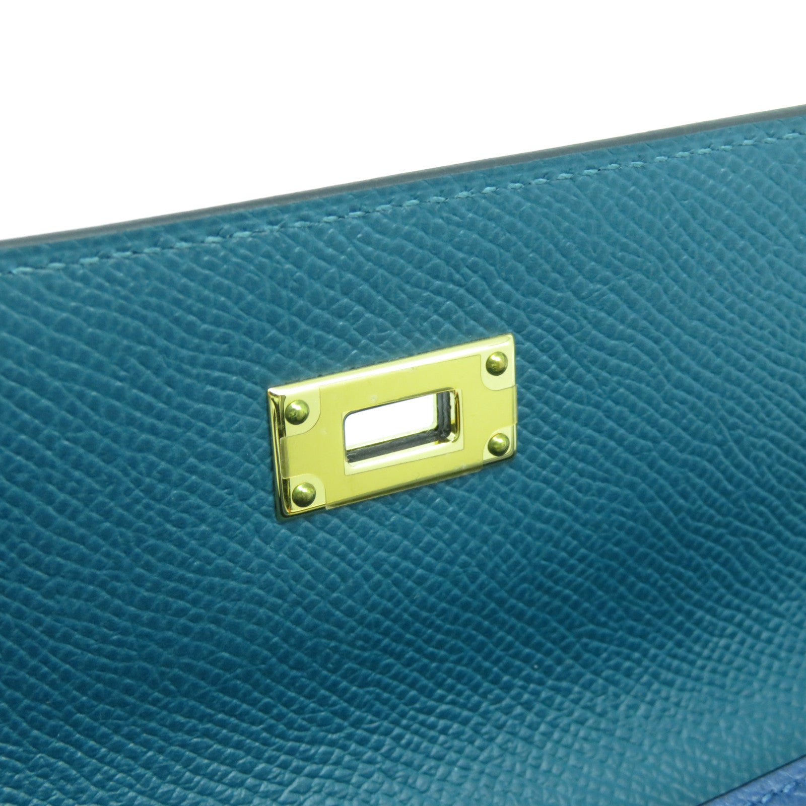HERMES Epsom皮革Kelly Wallet金扣長錢包深藍色