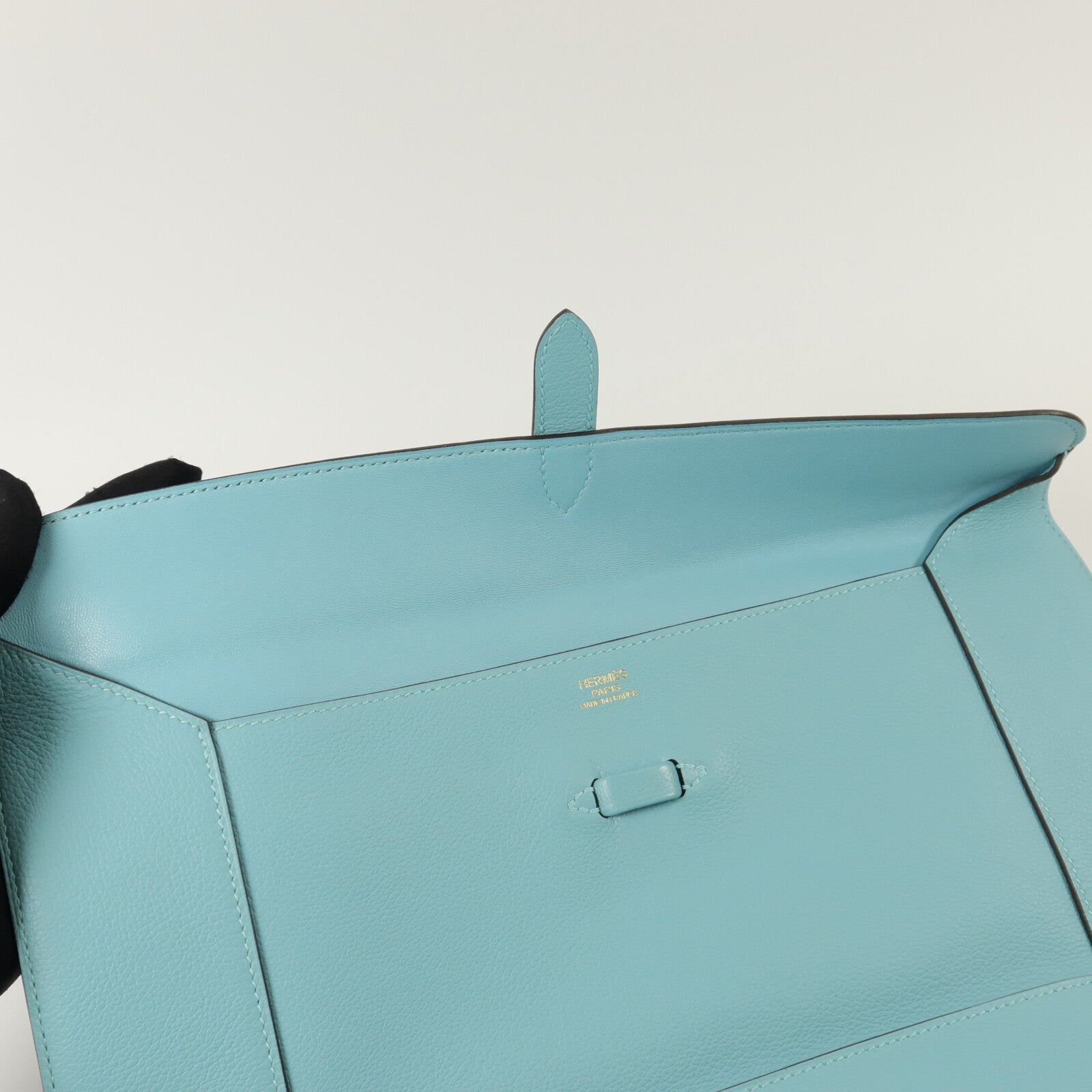 HERMES Evercolor皮革Pliplat Clutch手拿包Blue Atoll