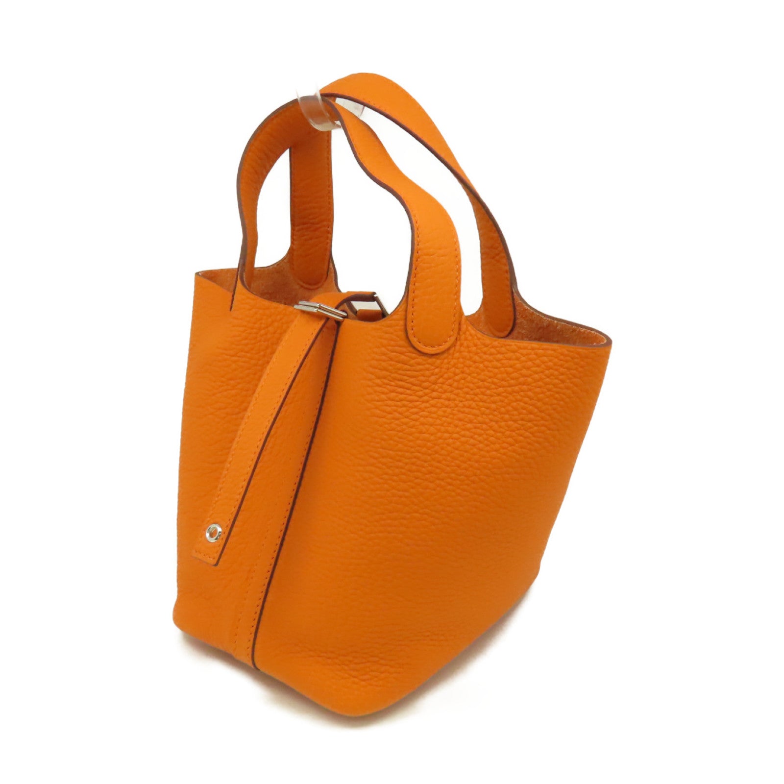 HERMES 【清倉大減價】Clemence皮革Picotin PM Tote Bag銀扣手挽袋橙色