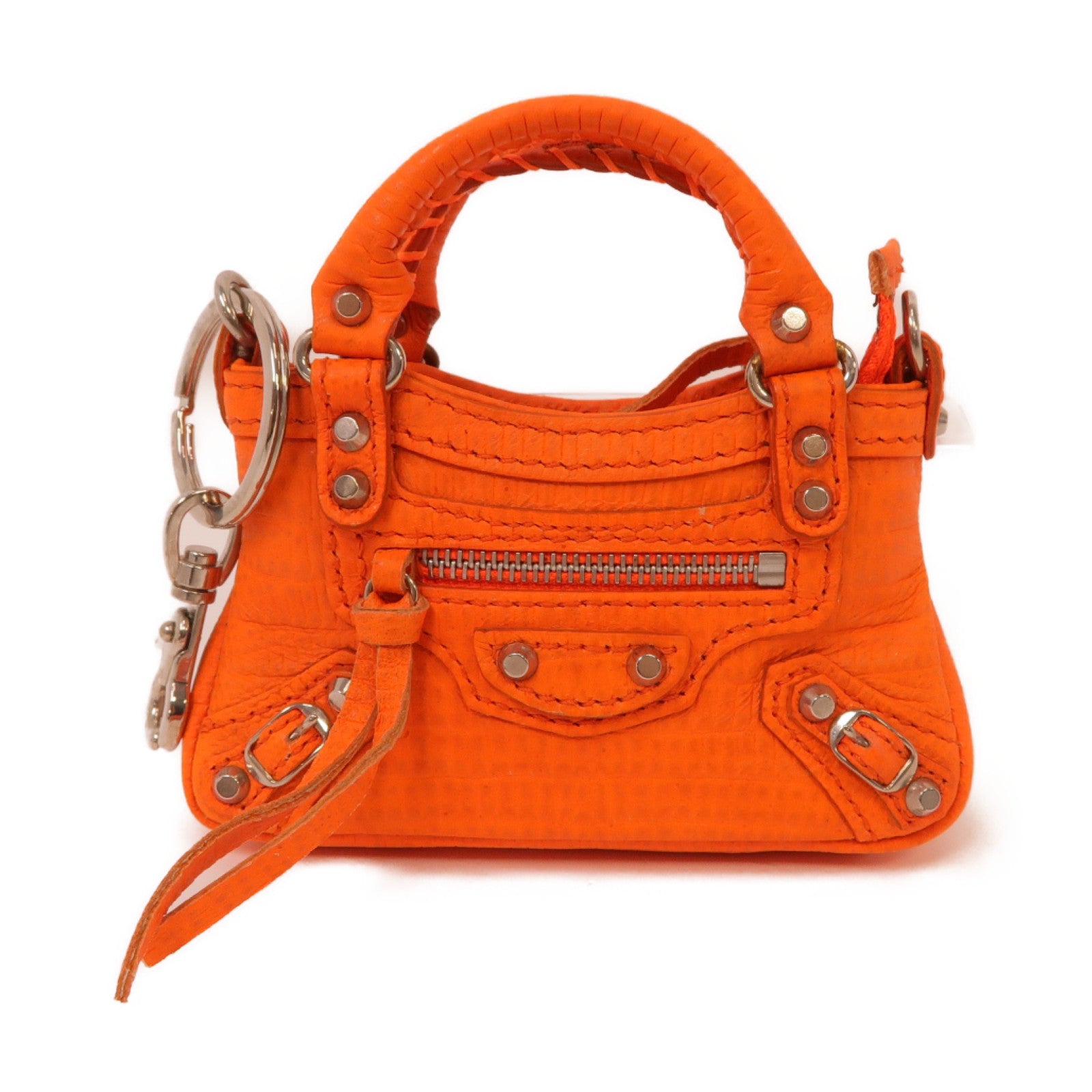 BALENCIAGA 牛皮皮革Charm銀扣掛飾橙色