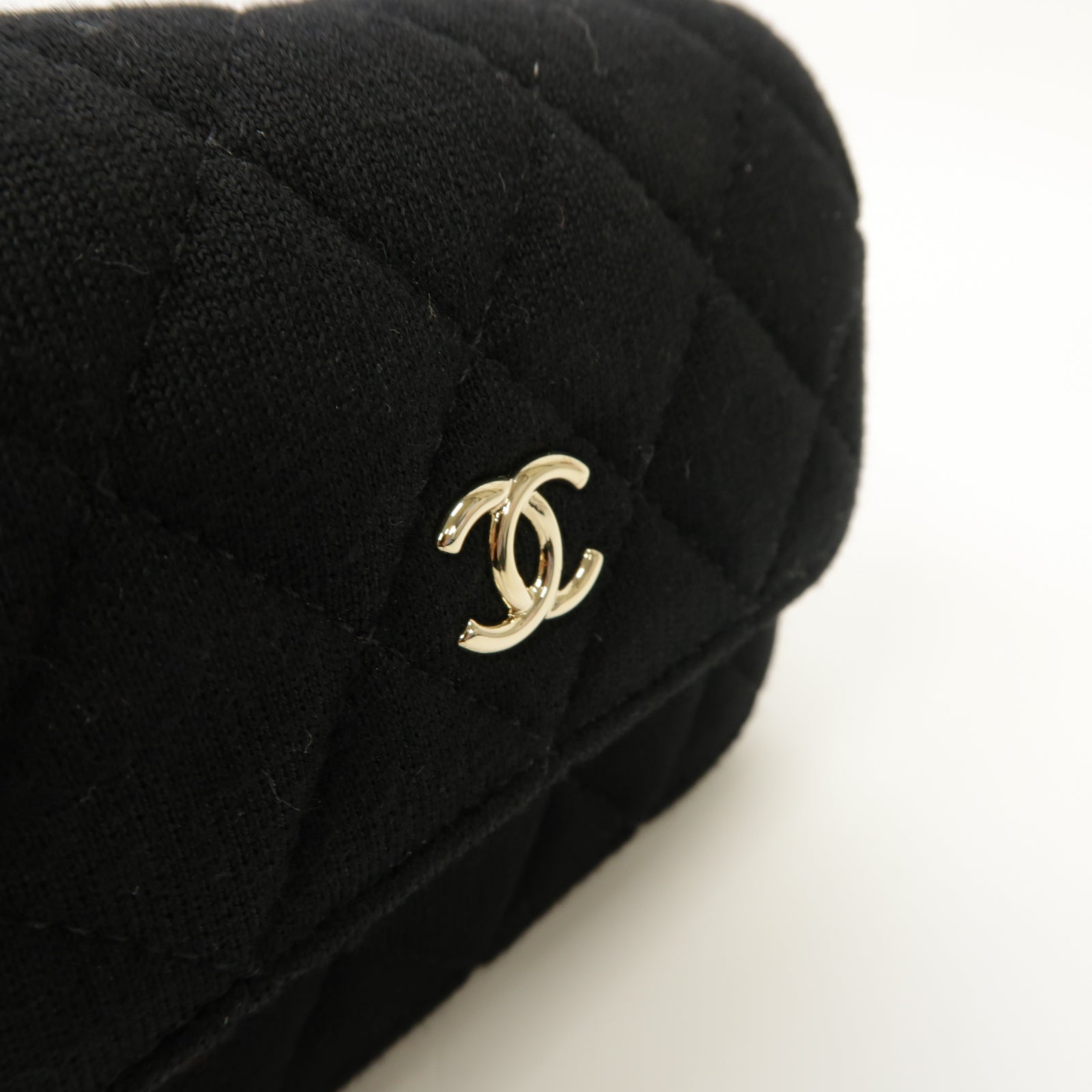 CHANEL 菱格棉質Chain Shoulder Bag銀扣鏈帶肩背袋黑色