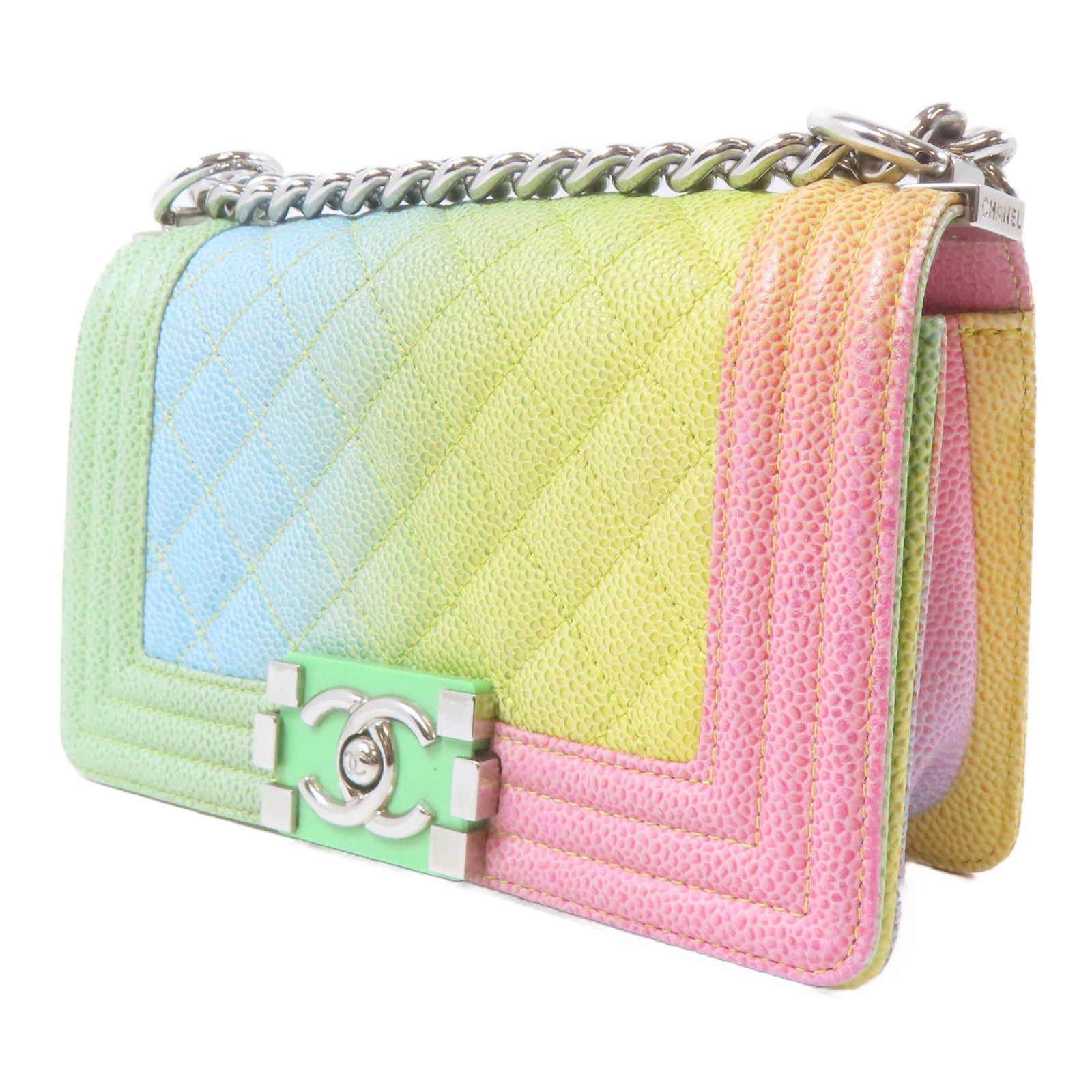 CHANEL 【激減優惠】菱格牛皮皮革Le Boy銀扣鏈帶肩背袋彩色