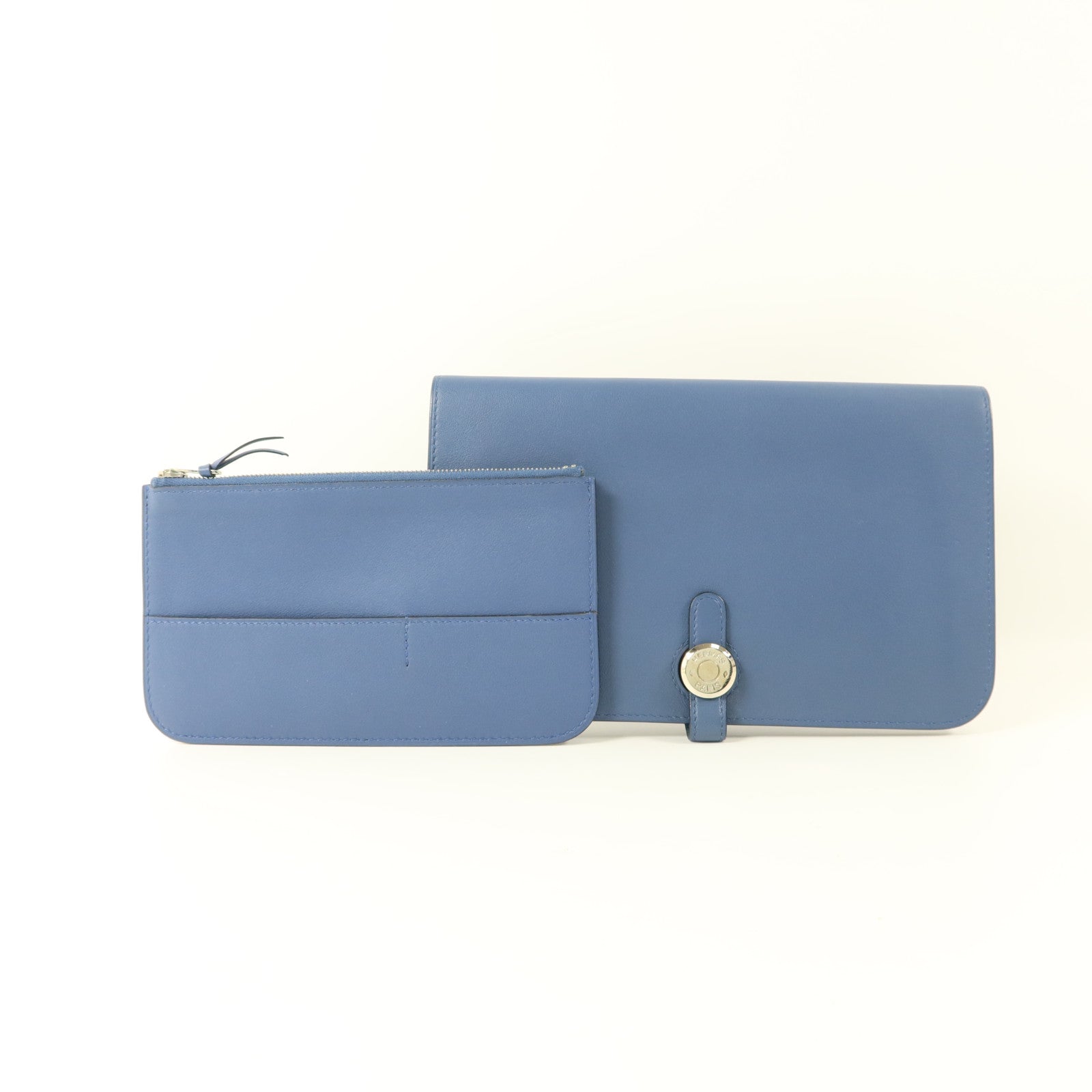HERMES Swift皮革Dogon GM銀扣長錢包Blue Agate