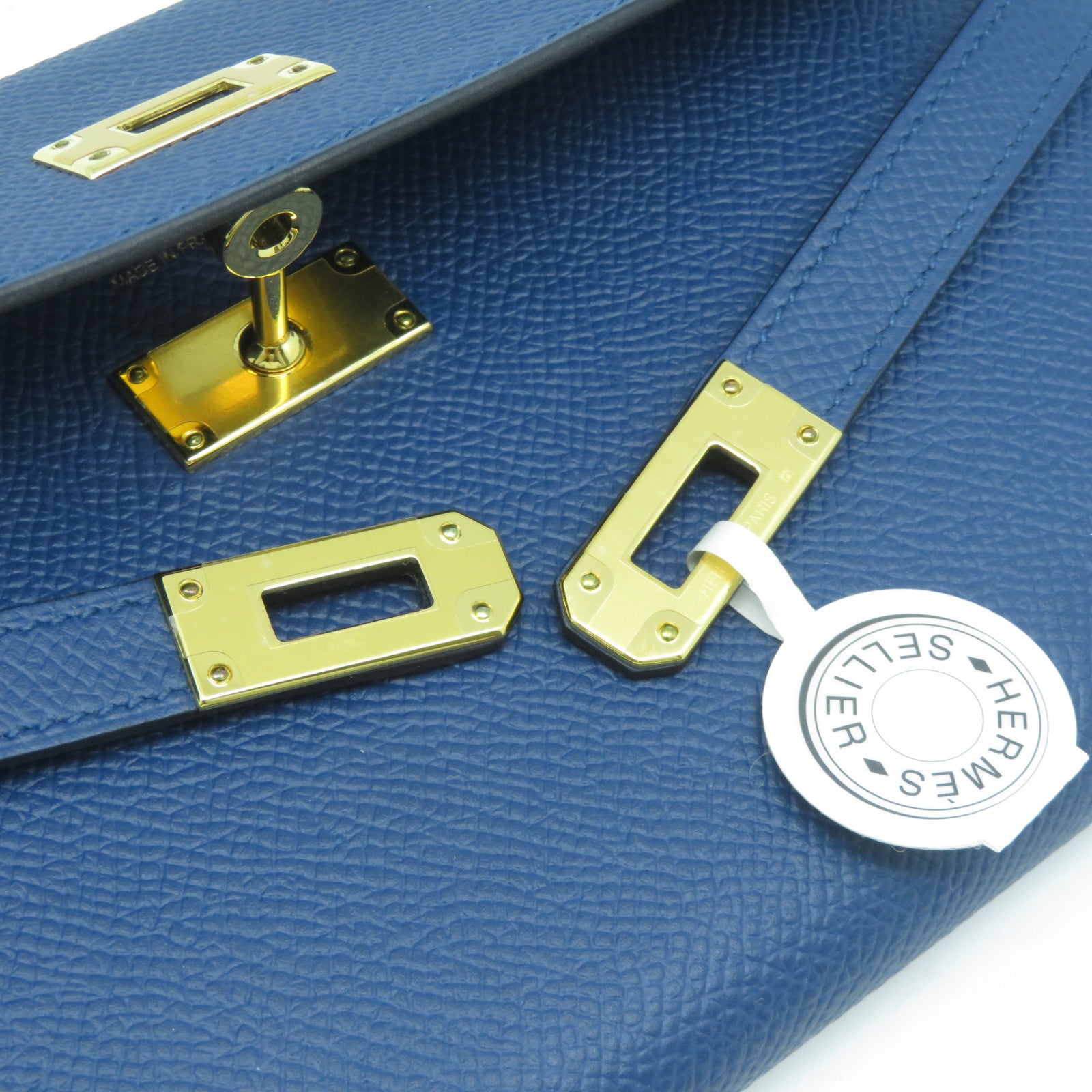 HERMES Epsom皮革Kelly Wallet金扣長錢包深藍色