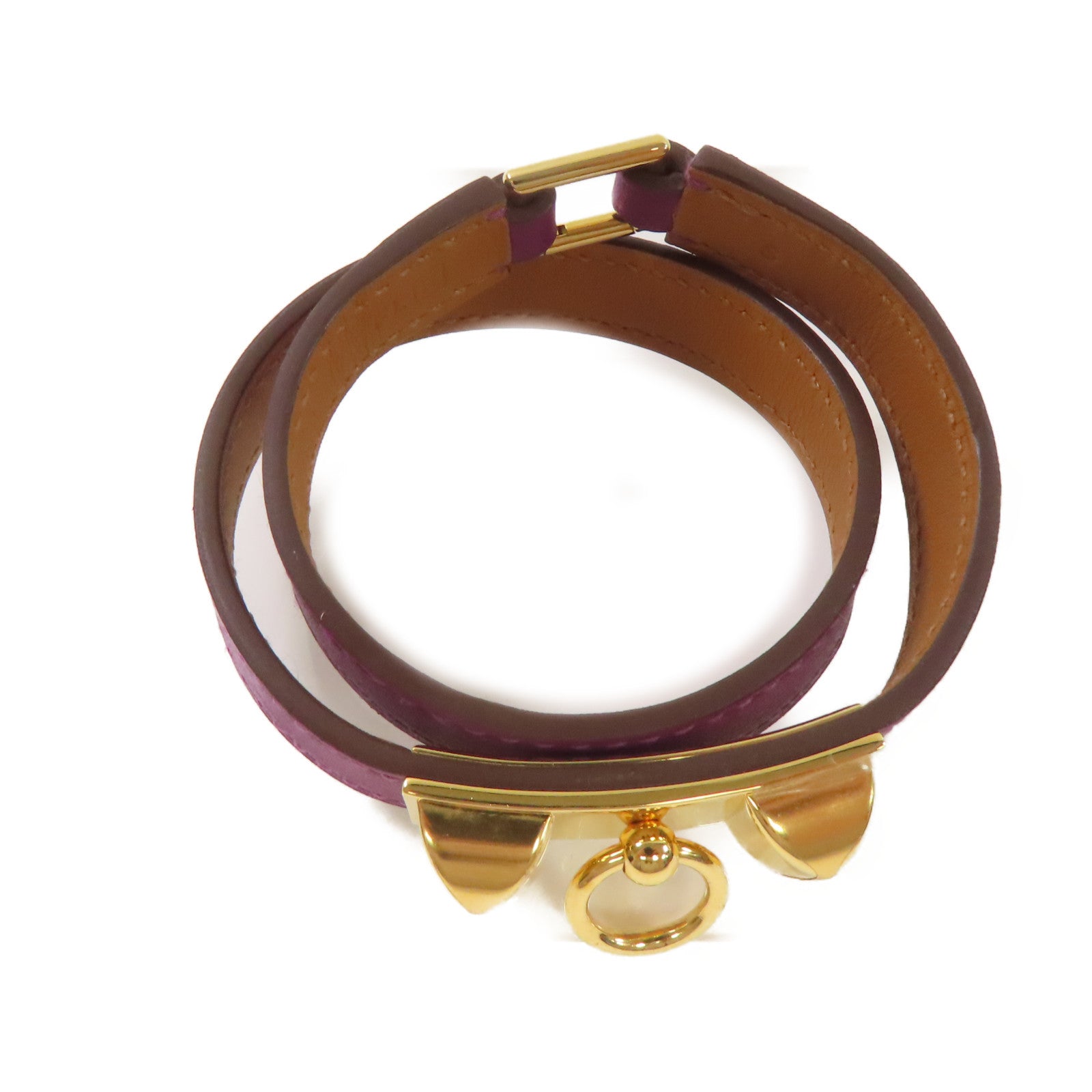 HERMES 【激減優惠】Swift皮革Rivale Double Tour S Bracelet金扣手鏈紫色/金色