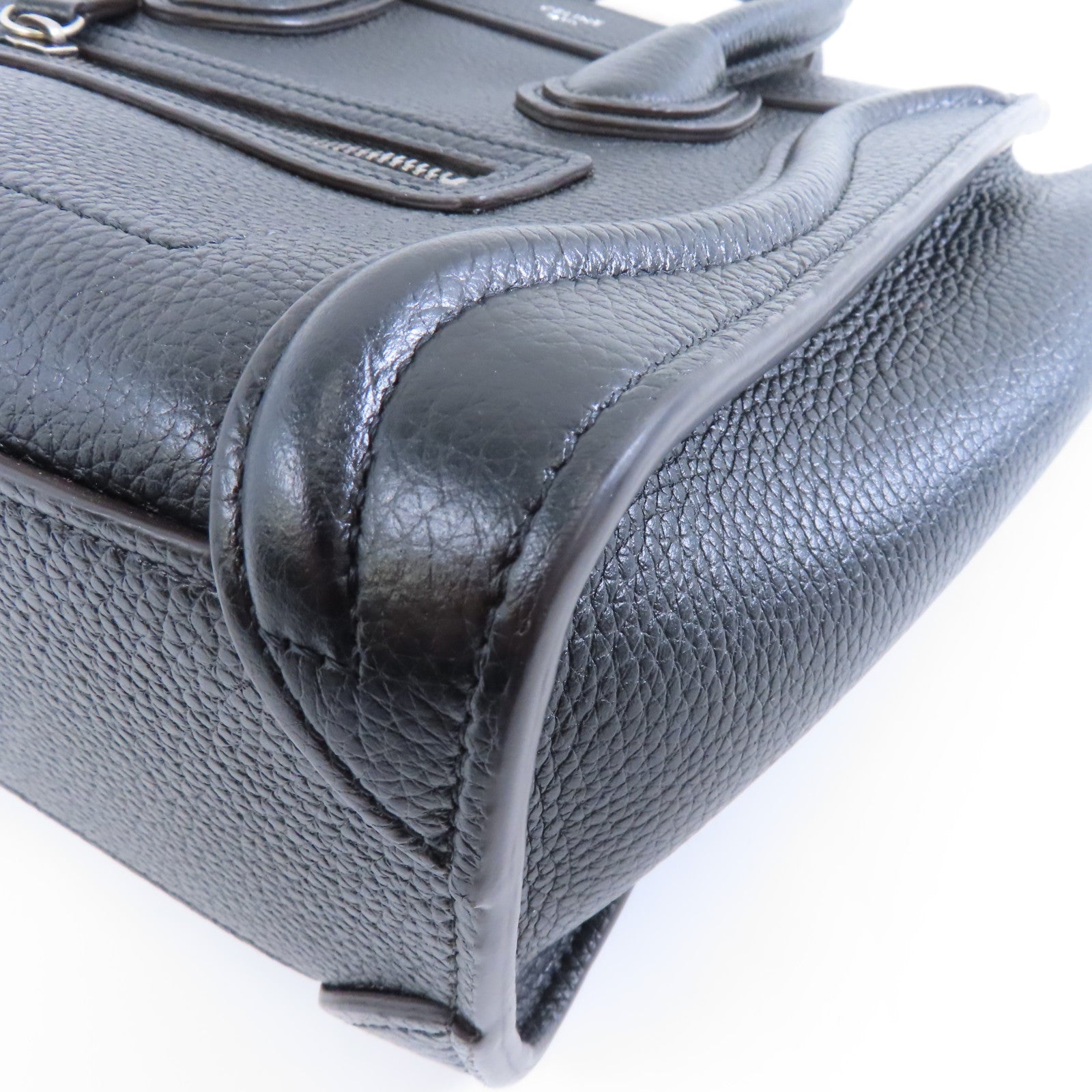 CELINE 牛皮皮革Nano Luggage銀扣手挽肩背兩用袋黑色