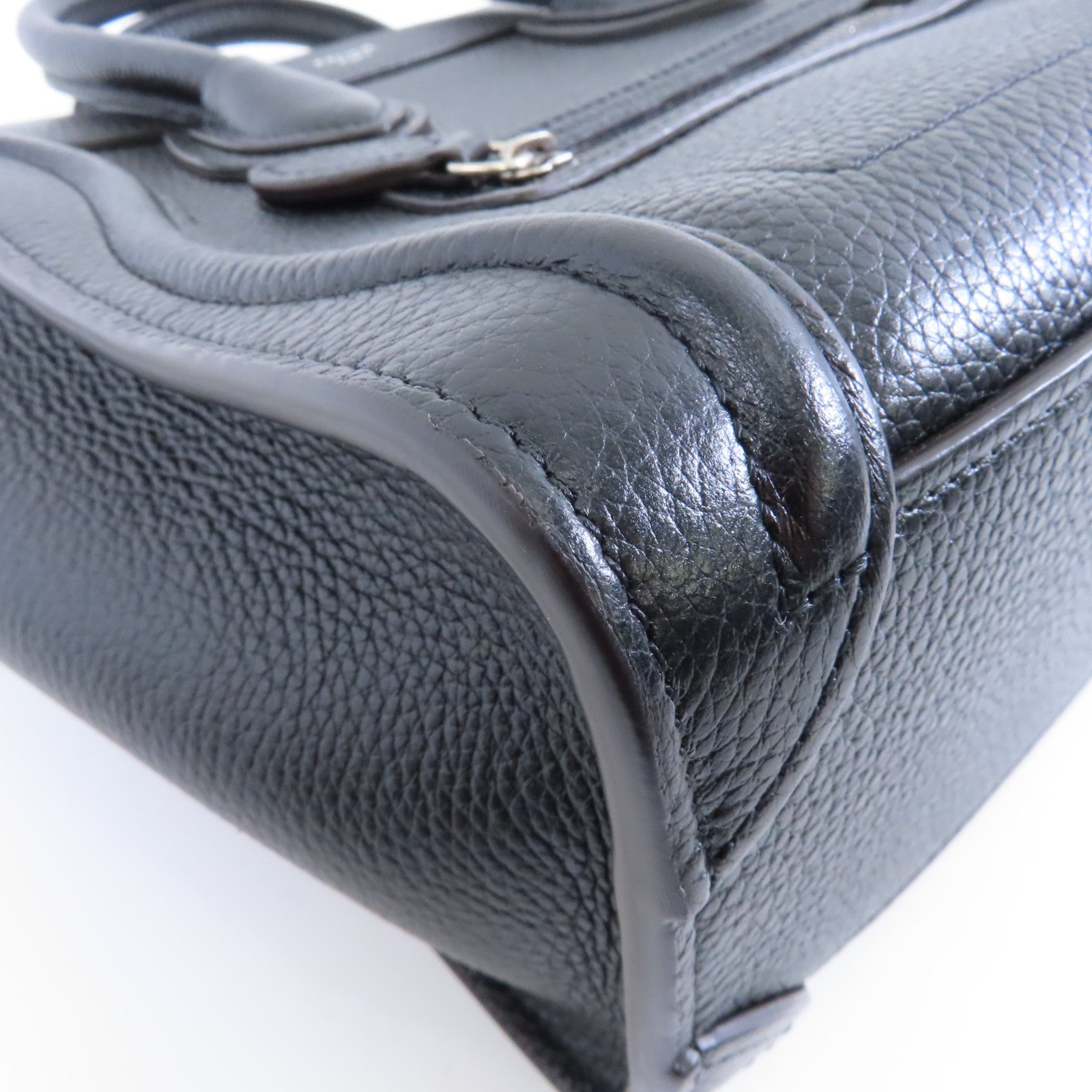 CELINE 牛皮皮革Nano Luggage銀扣手挽肩背兩用袋黑色