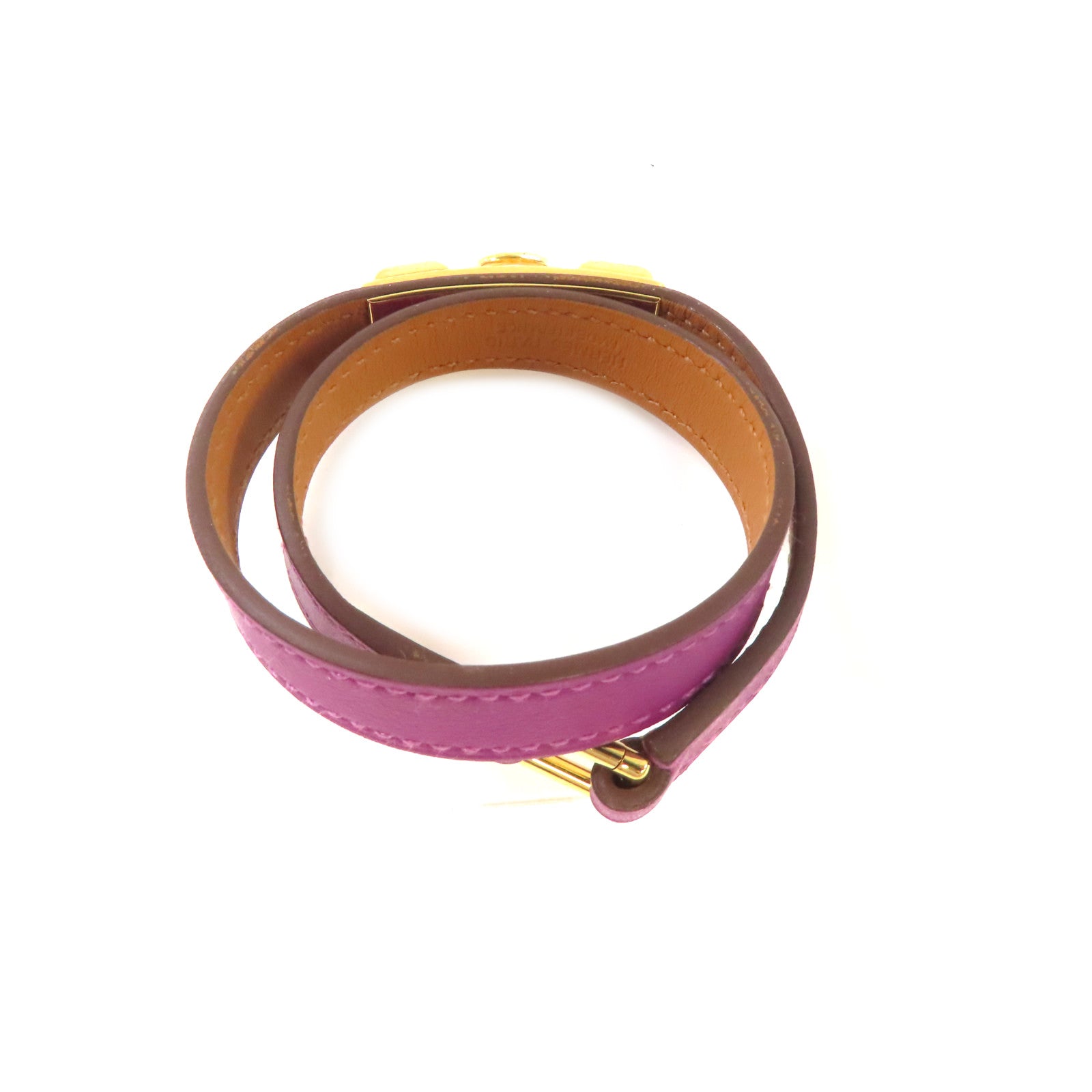 HERMES 【激減優惠】Swift皮革Rivale Double Tour S Bracelet金扣手鏈紫色/金色
