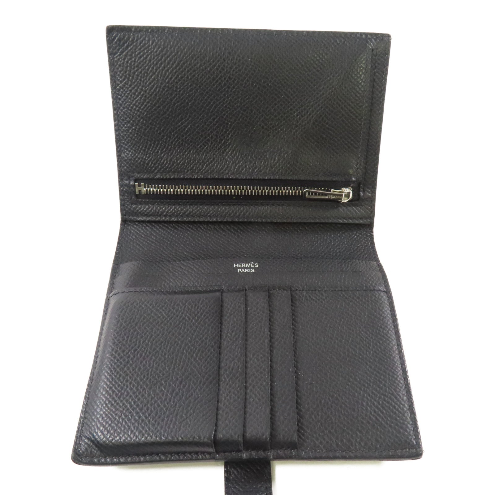 HERMES 【激減優惠】Epsom皮革/Alligator皮革Bearn Compact銀扣錢包Noir