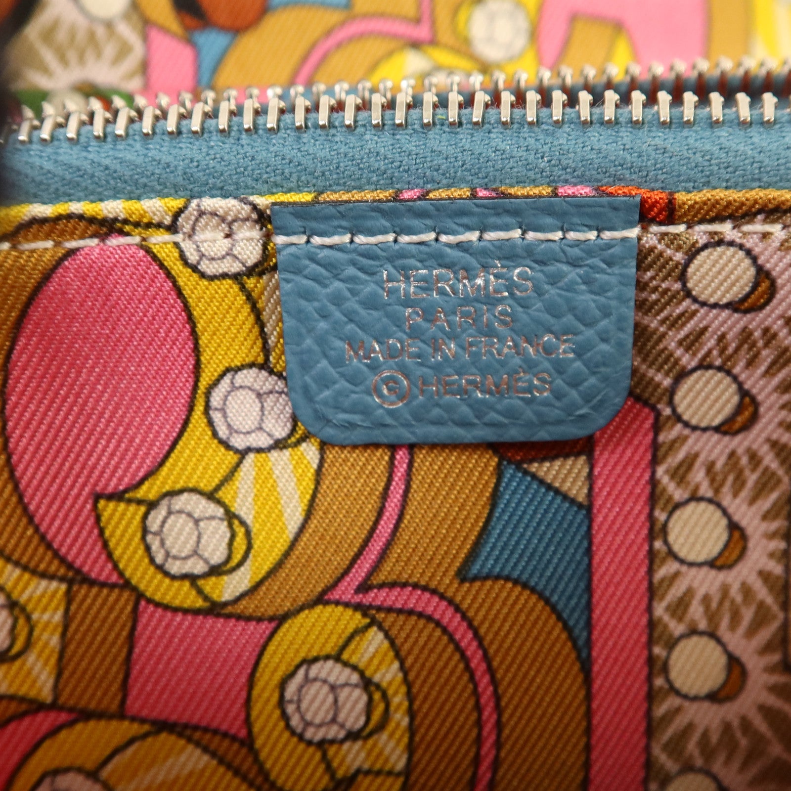 HERMES Epsom皮革Silk In Compact銀扣錢包Blue Jeans