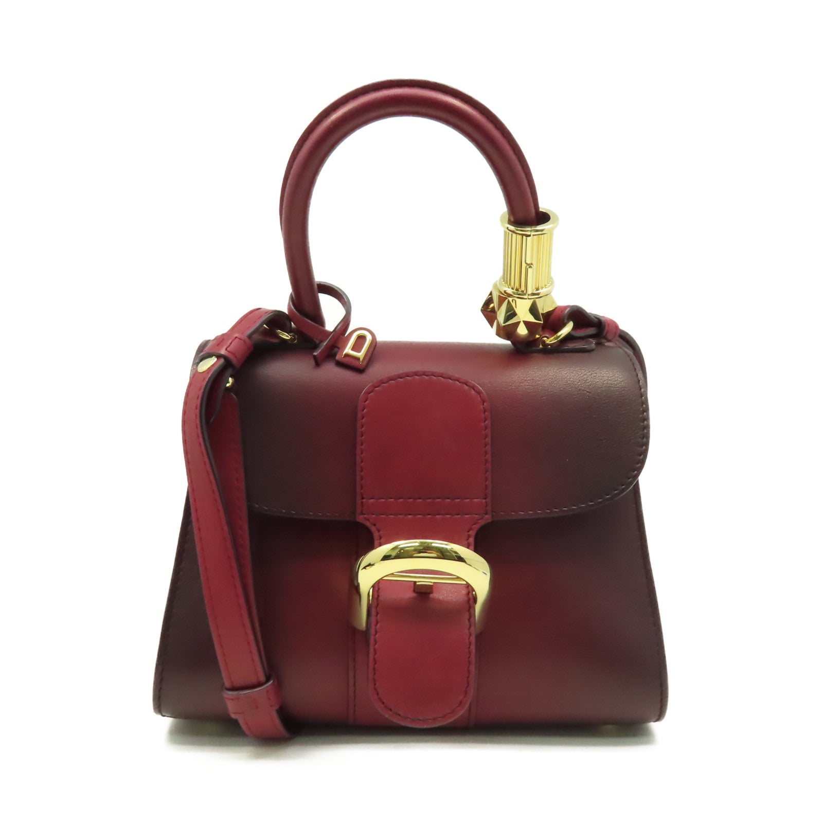 SELECTION 【激減優惠】牛皮皮革Delvaux Mini Brillant 2Way Shoulder Bag金扣手挽肩背兩用袋酒紅色