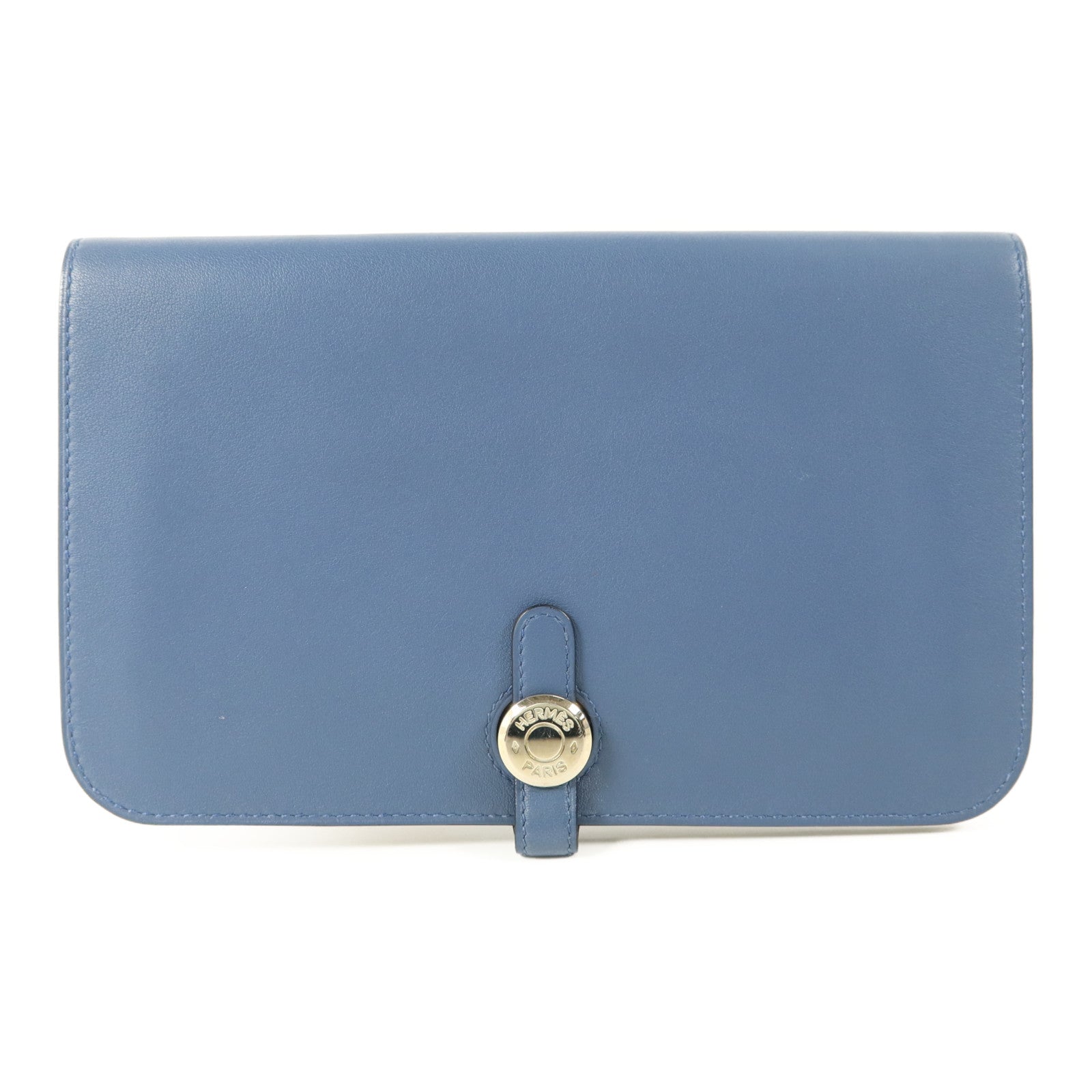 HERMES 【激減優惠】Swift皮革Dogon GM銀扣長錢包Blue Agate