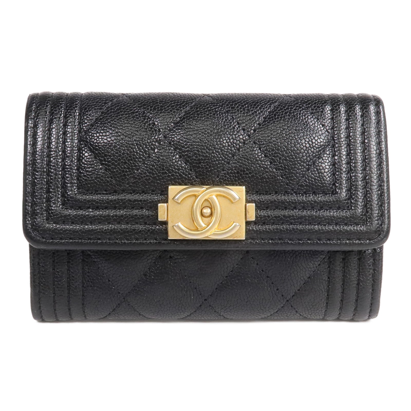 CHANEL 牛皮皮革Boy Card Case金扣卡片套