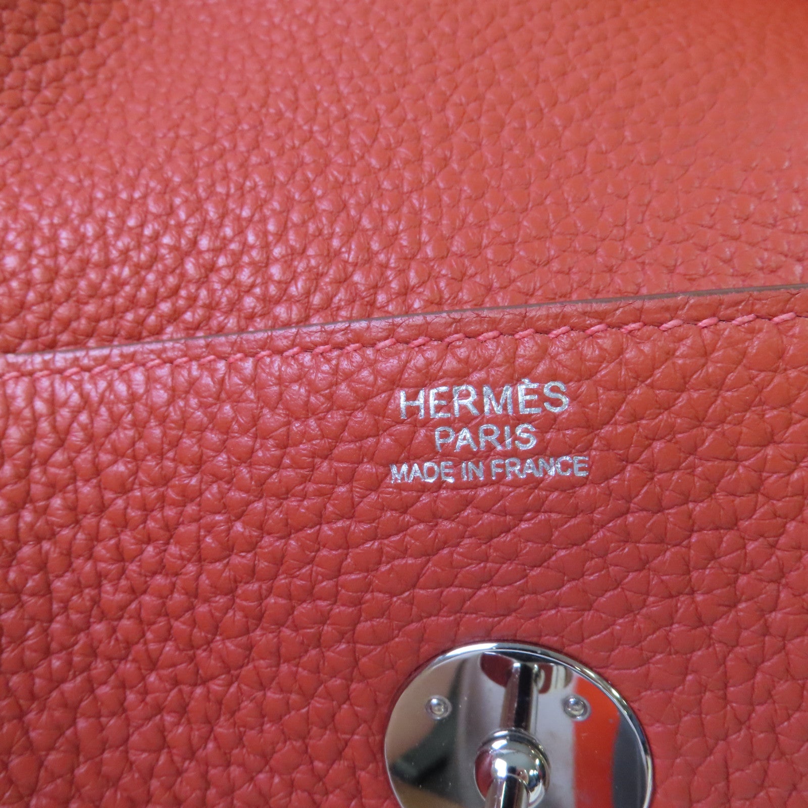 HERMES Clemence皮革Lindy 30 Shoulder Bag銀扣肩背袋Sanguine三文魚色/Rouge Pivoine牡丹紅色