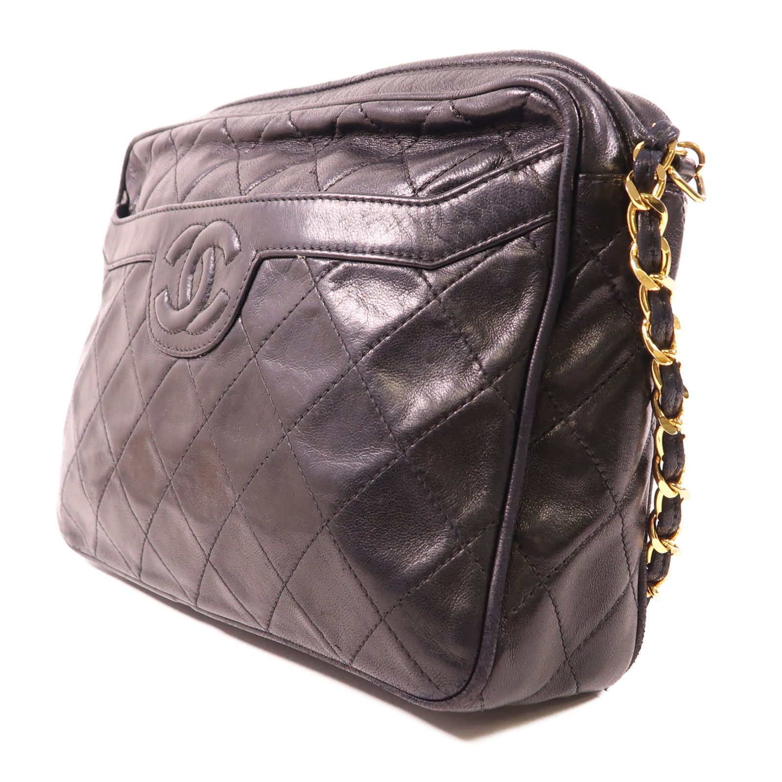 CHANEL 羊皮皮革Vintage Chain Shoulder金扣鏈帶肩背袋