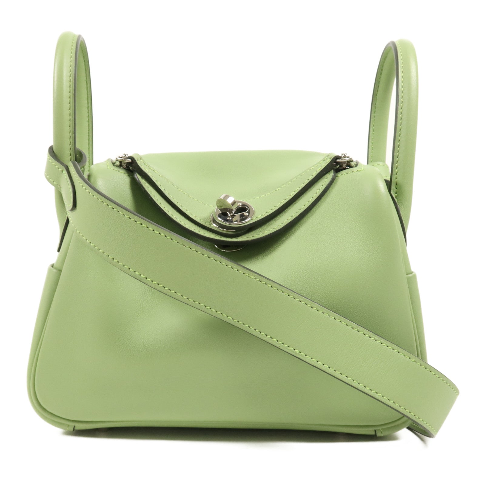 HERMES 【激減優惠】Swift皮革Mini Lindy銀扣手挽肩背兩用袋Vert Criquet