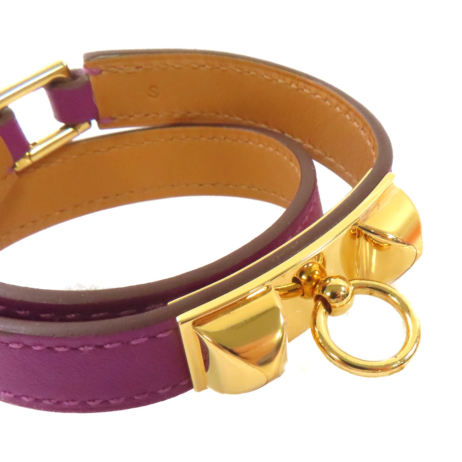 HERMES 【激減優惠】Swift皮革Rivale Double Tour S Bracelet金扣手鏈紫色/金色