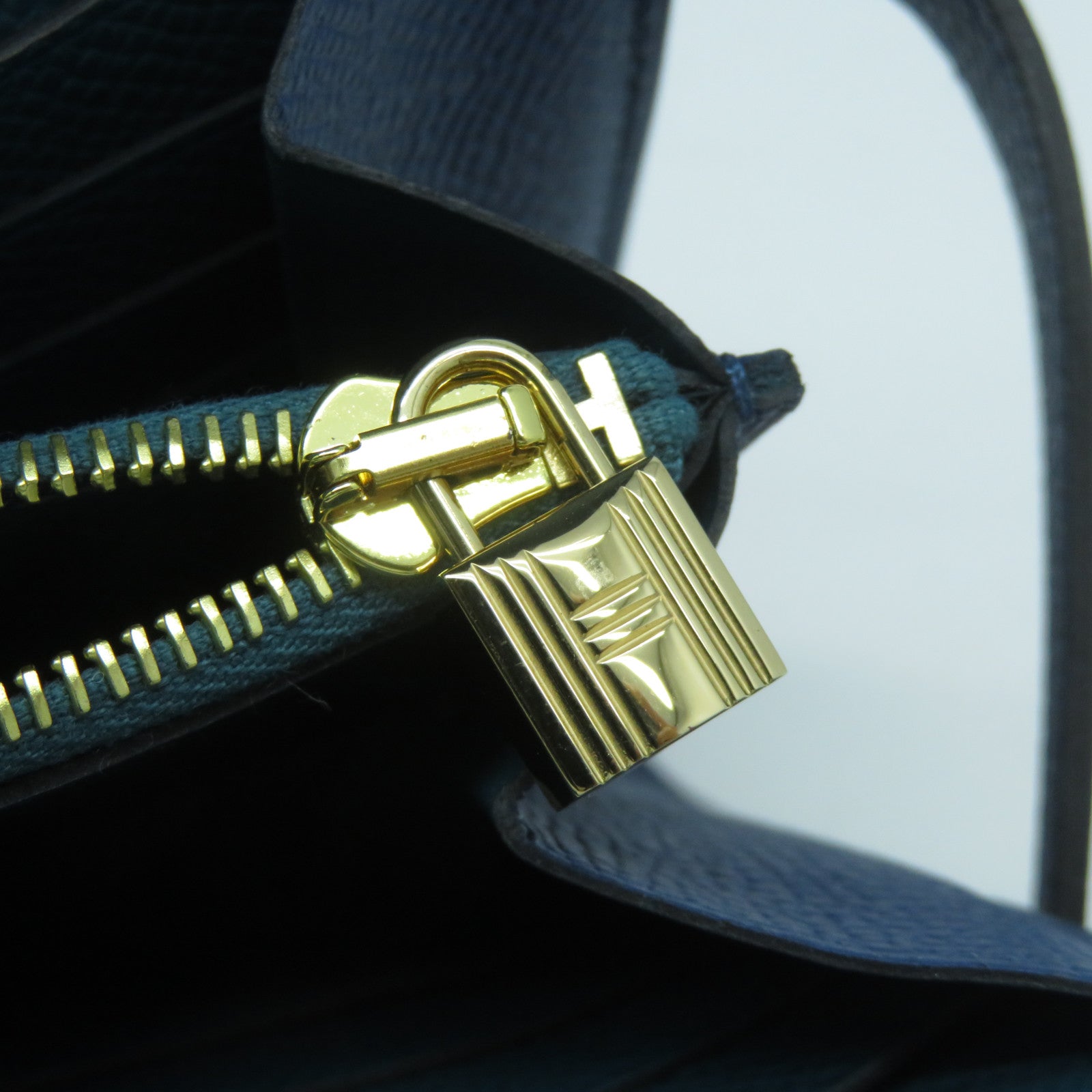 HERMES Epsom皮革Kelly Wallet金扣長錢包深藍色