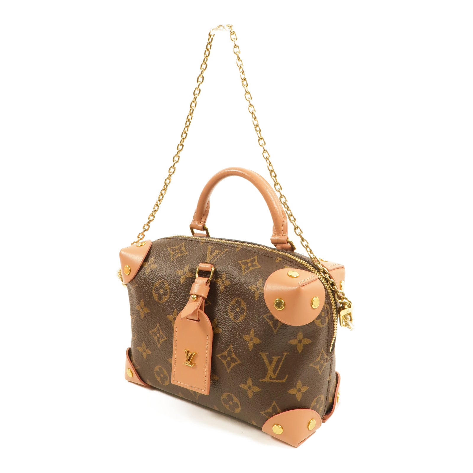 LOUIS VUITTON Monogram Petite Malle Souple金扣手挽肩背兩用袋棕色/粉紅色