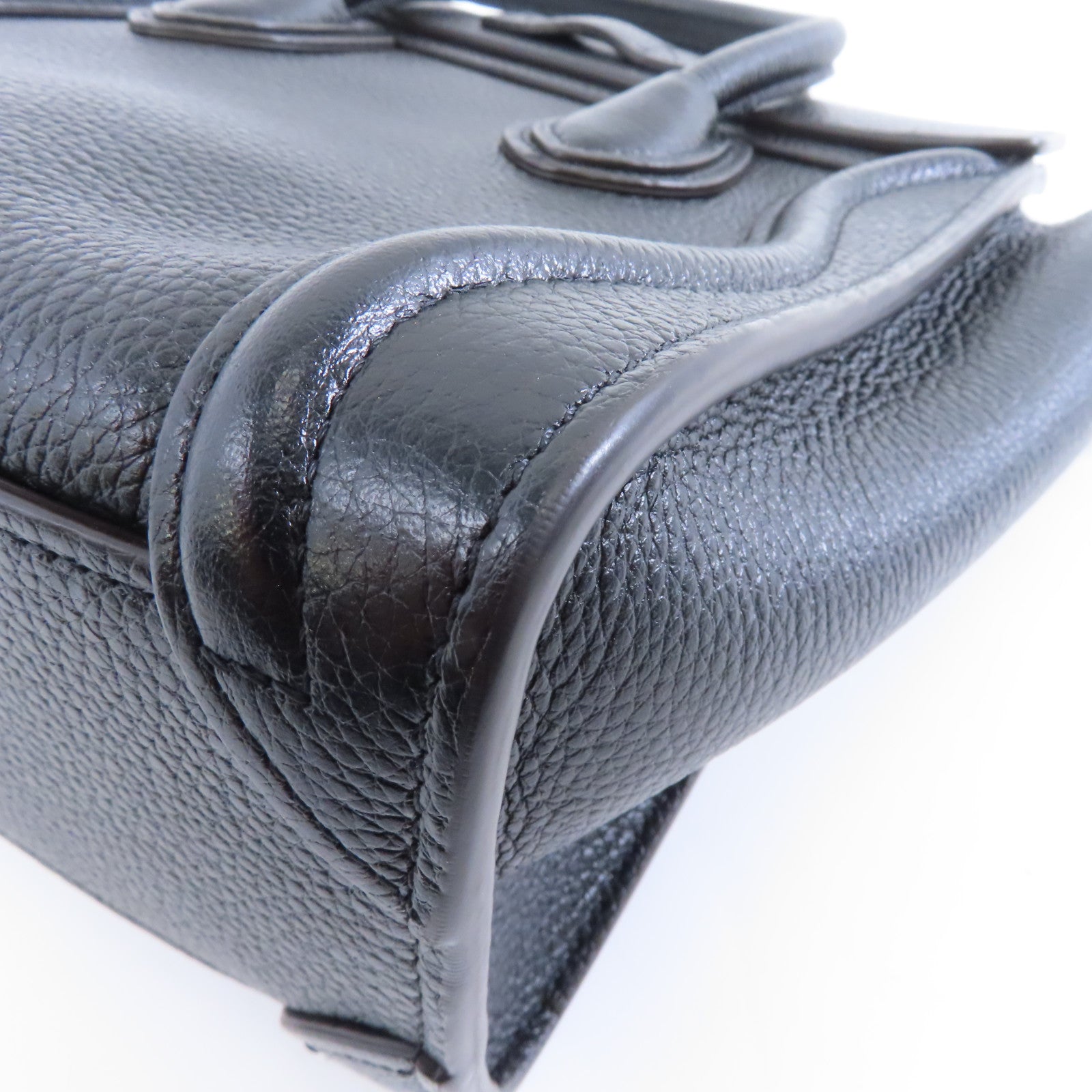 CELINE 牛皮皮革Nano Luggage銀扣手挽肩背兩用袋黑色