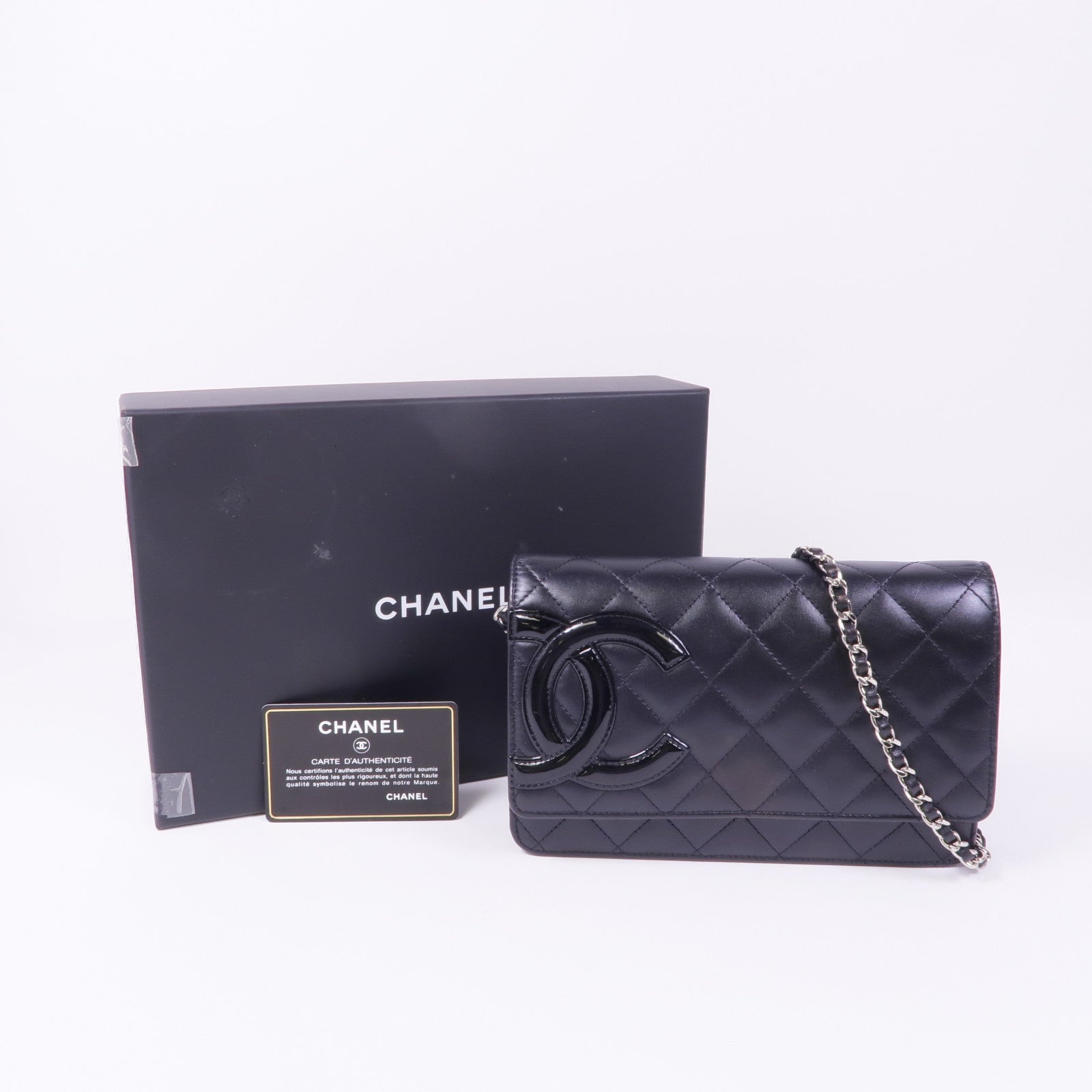 CHANEL 牛皮皮革Cambon Wallet On Chain銀扣鏈帶肩背袋