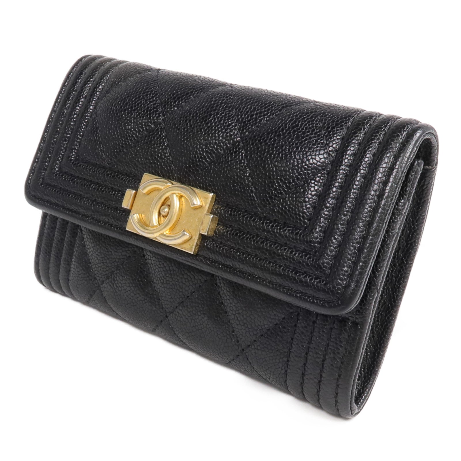 CHANEL 牛皮皮革Boy Card Case金扣卡片套