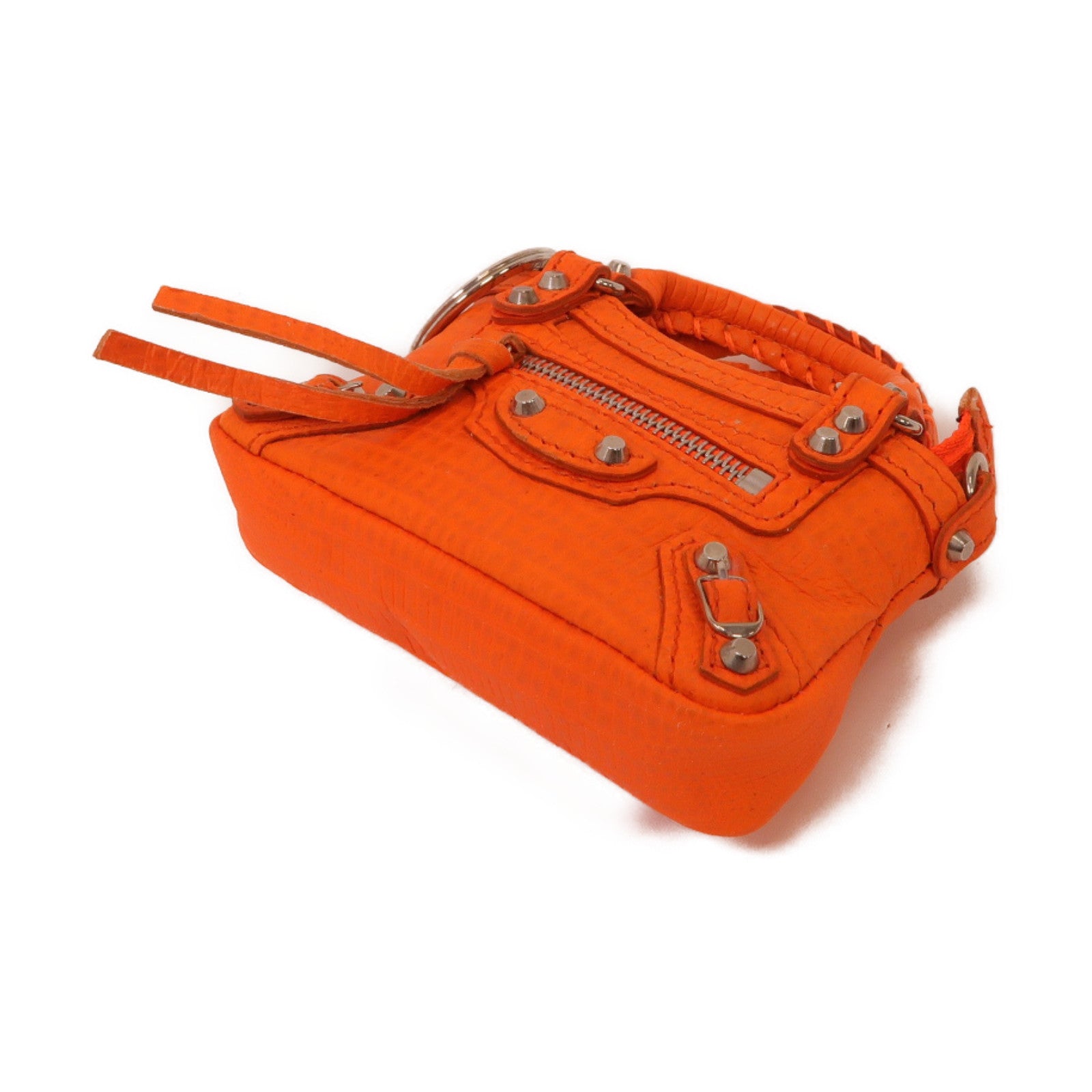 BALENCIAGA 牛皮皮革Charm銀扣掛飾橙色