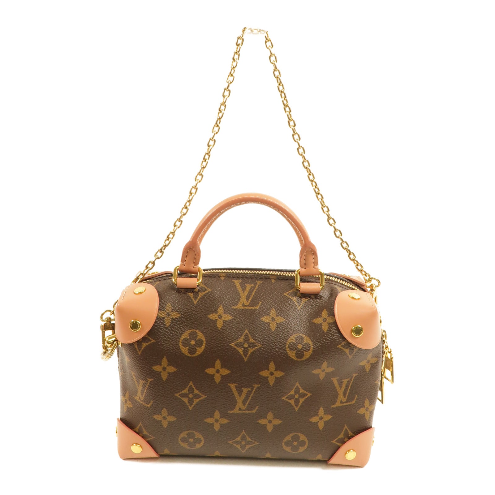 LOUIS VUITTON Monogram Petite Malle Souple金扣手挽肩背兩用袋棕色/粉紅色