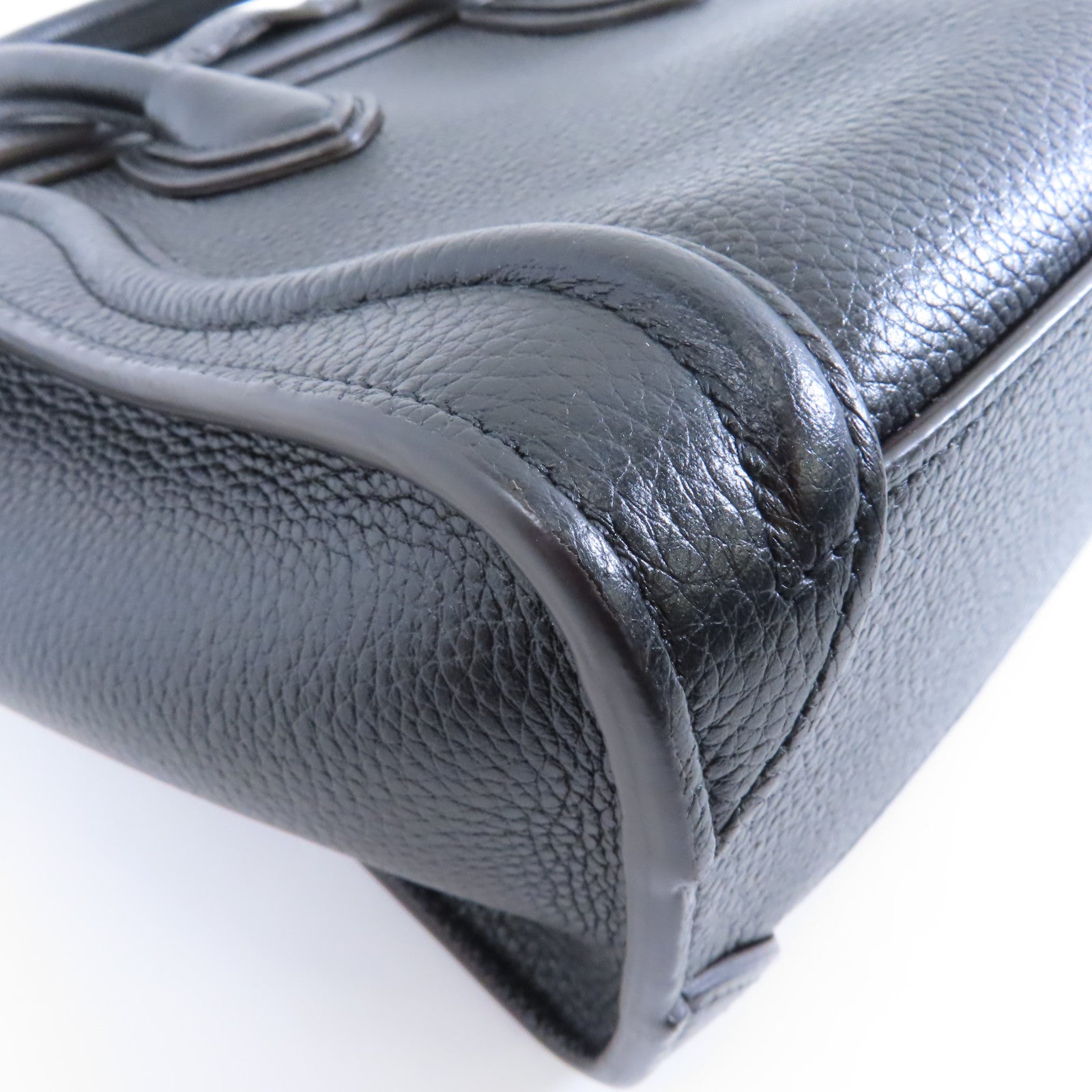 CELINE 牛皮皮革Nano Luggage銀扣手挽肩背兩用袋黑色