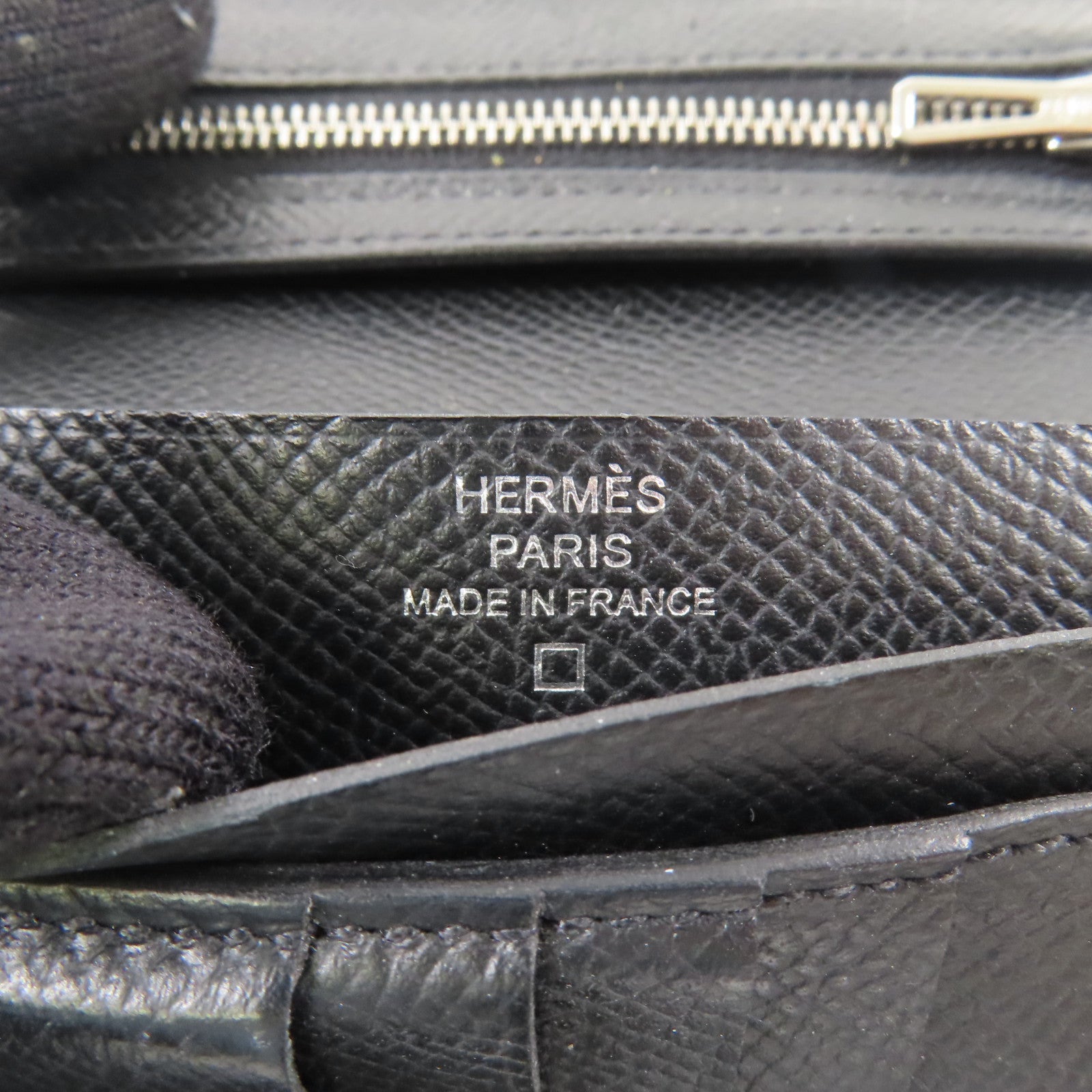 HERMES Epsom皮革/Alligator皮革Bearn Compact銀扣錢包Noir