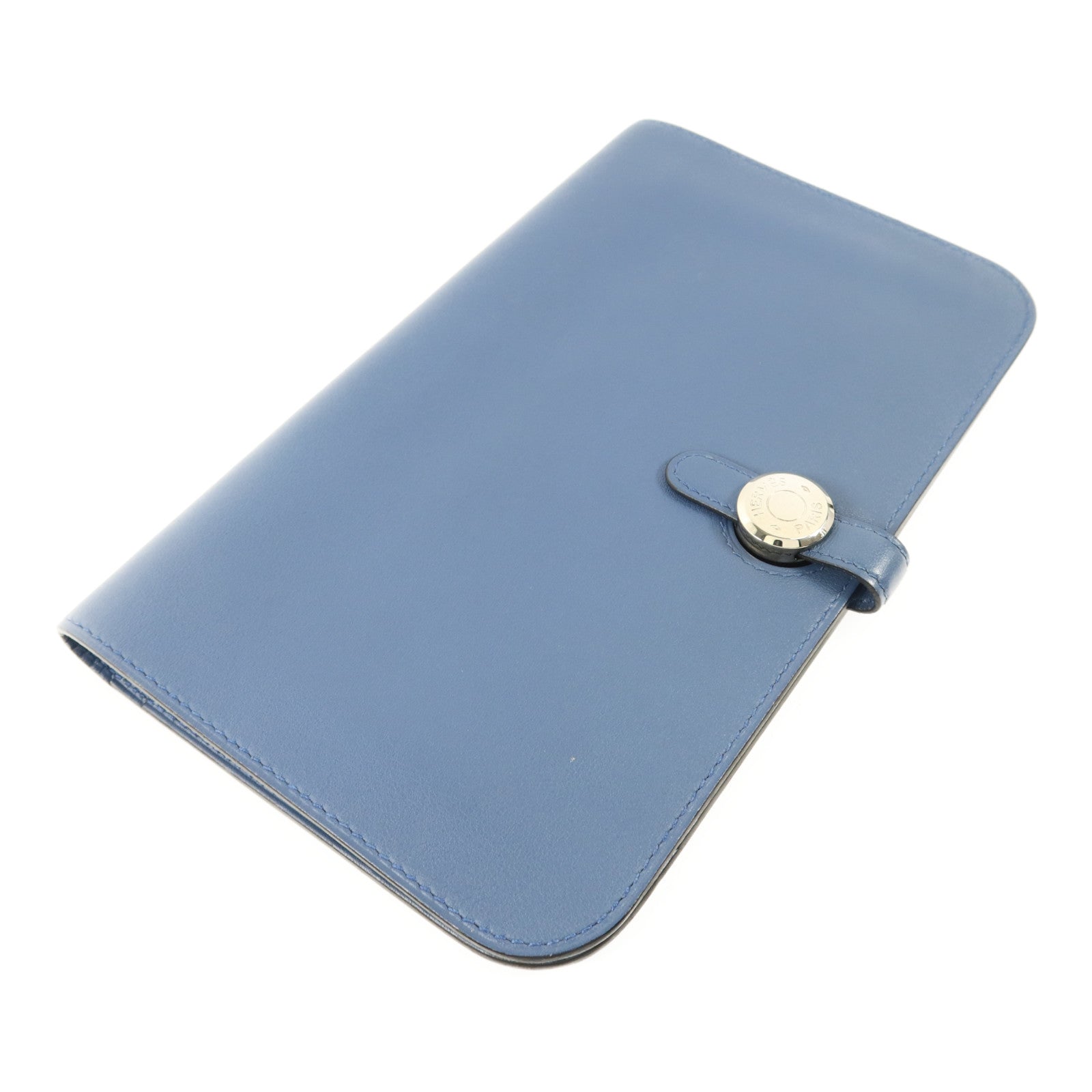 HERMES Swift皮革Dogon GM銀扣長錢包Blue Agate