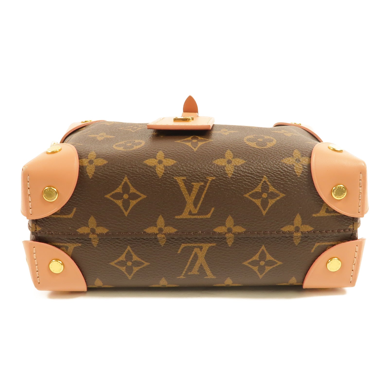 LOUIS VUITTON Monogram Petite Malle Souple金扣手挽肩背兩用袋棕色/粉紅色