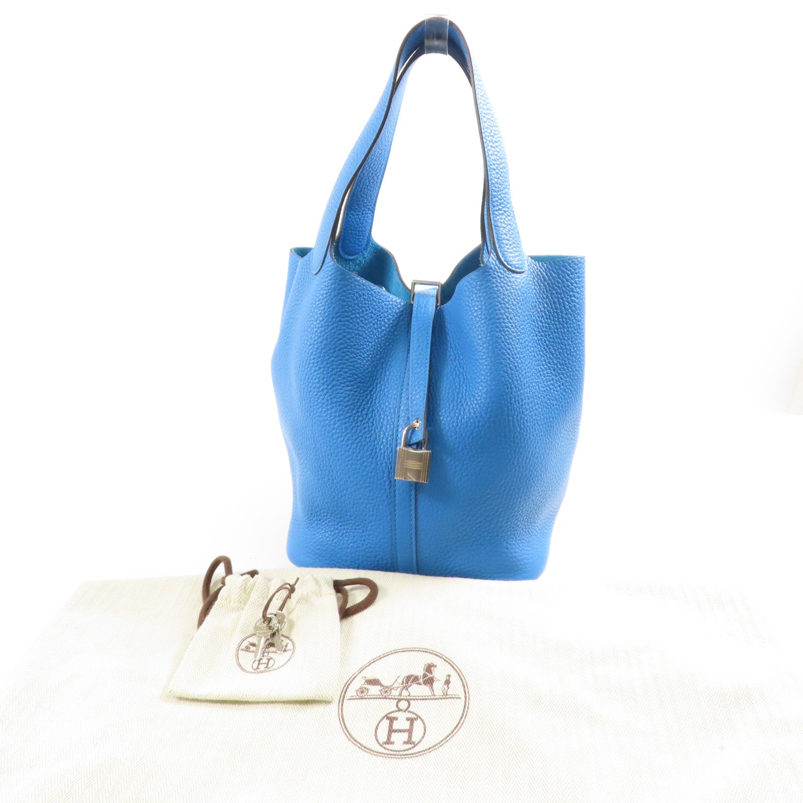 HERMES 【激減優惠】Clemence皮革Picotin MM銀扣手挽袋Mykonos