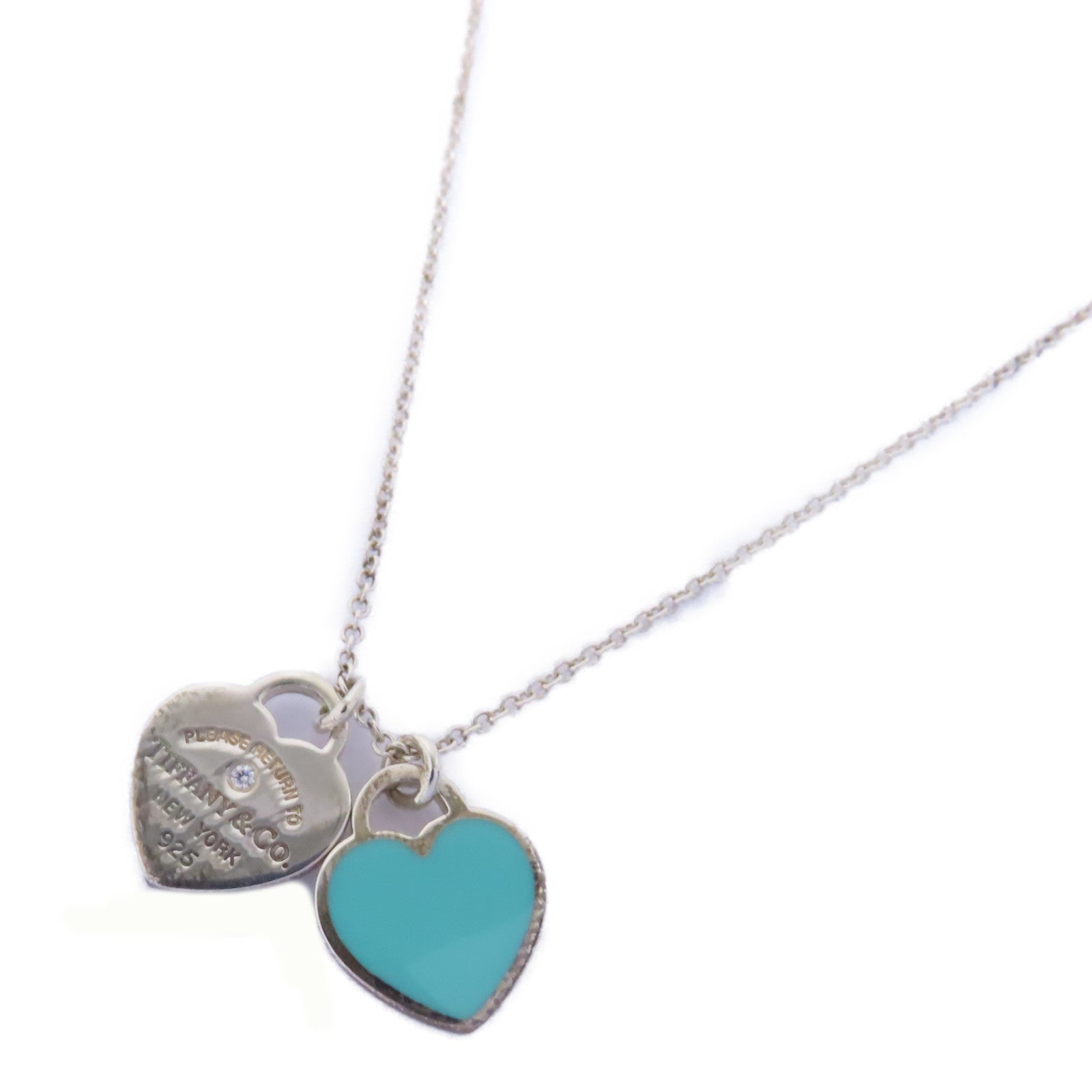 TIFFANY＆CO 925純銀Return To Tiffany Diamond Necklace鑽石項鍊藍色/銀色