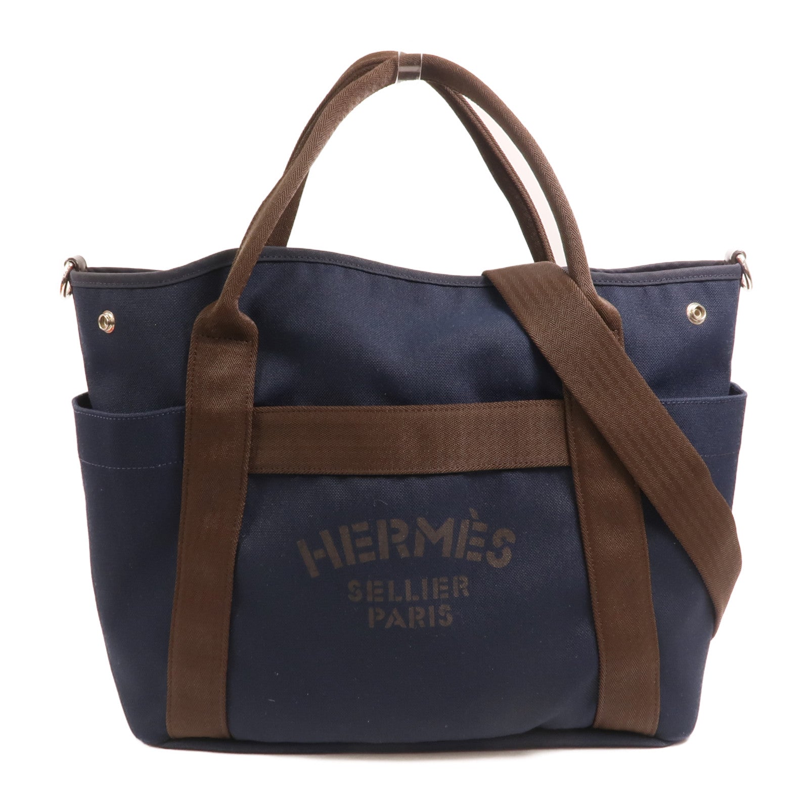 HERMES 帆布Grooming Bag銀扣手挽肩背兩用袋