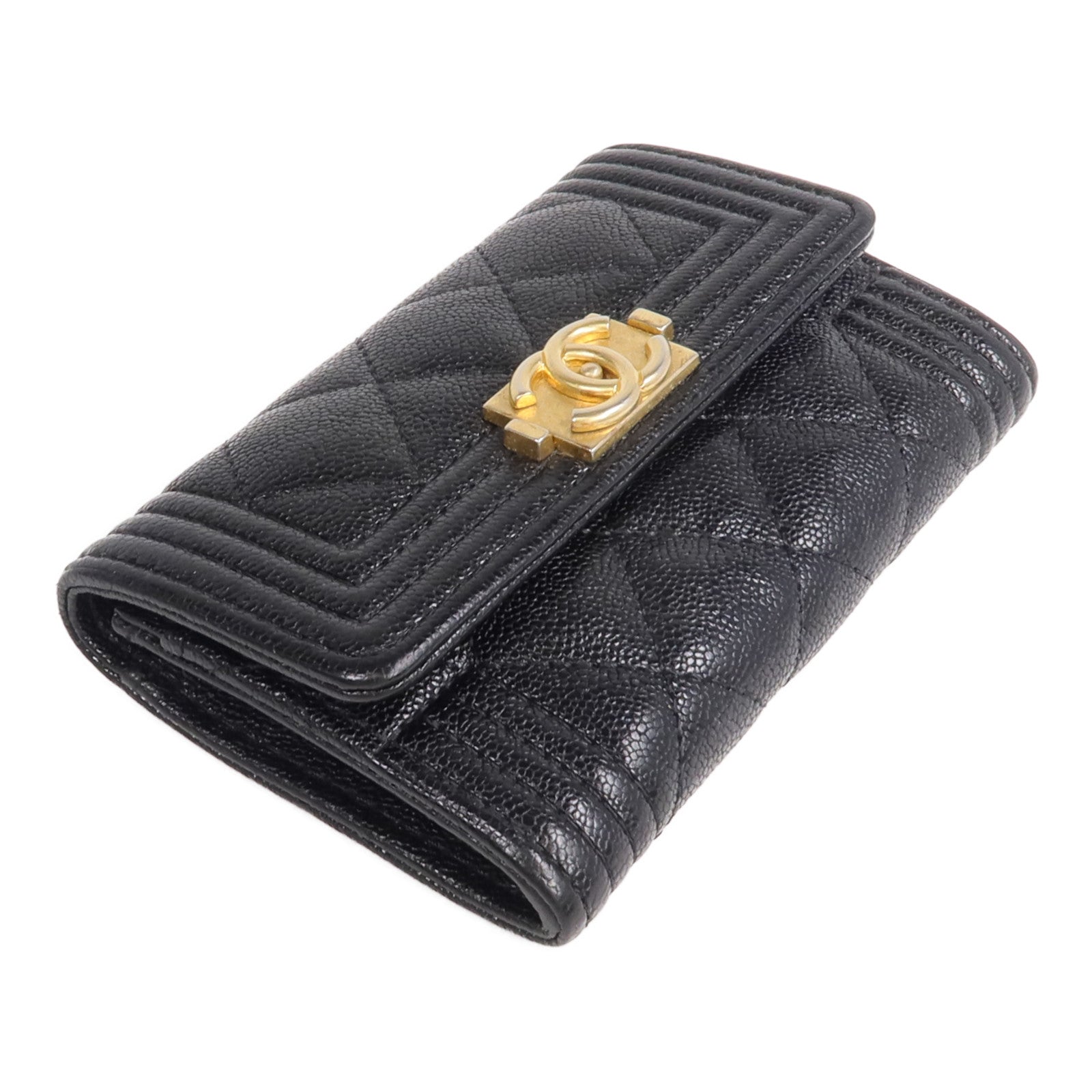 CHANEL 牛皮皮革Boy Card Case金扣卡片套
