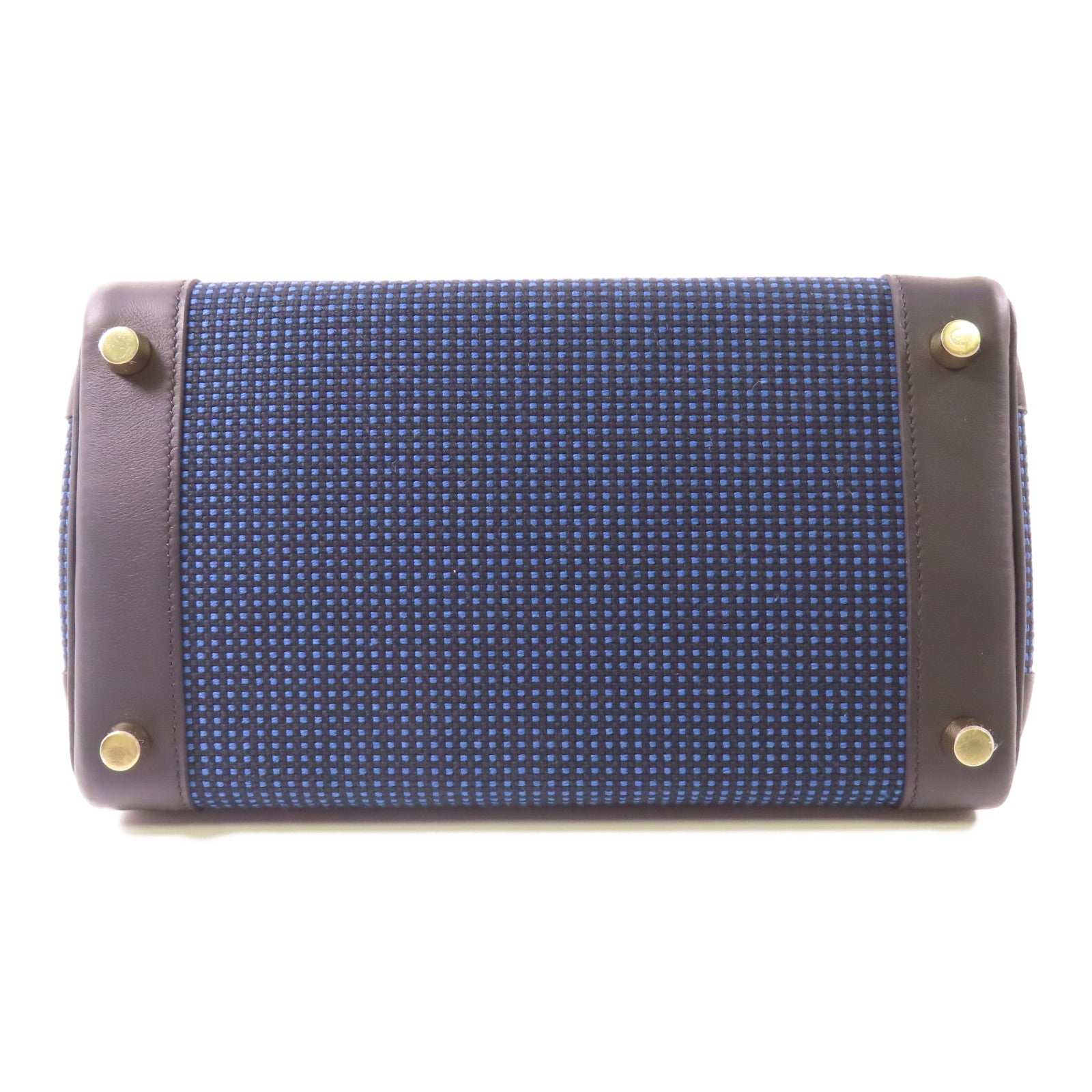 HERMES Swift皮革/Toile Birkin 25金扣手挽袋Noir/Blue Egee