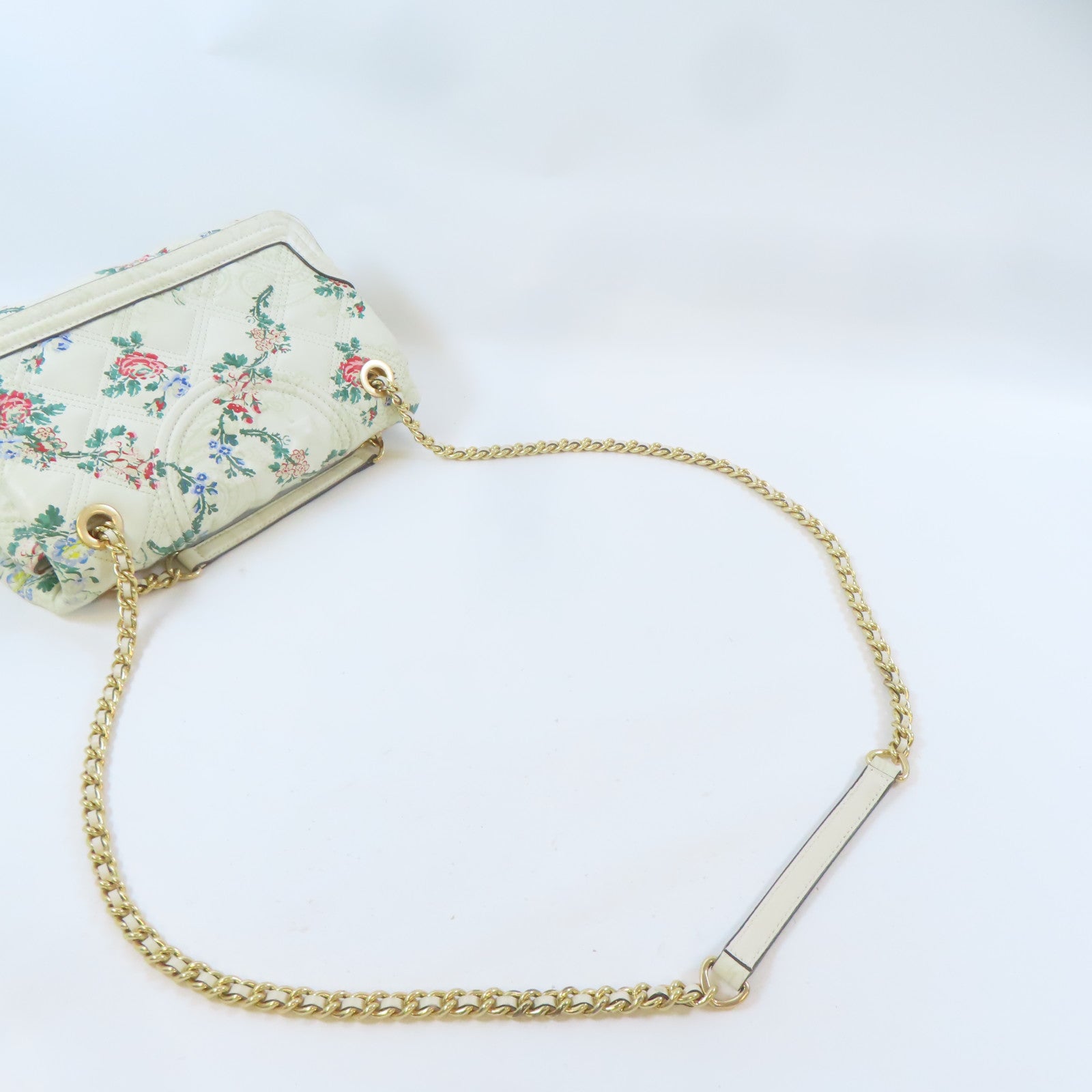 Tory Burch 【激減優惠】牛皮皮革Chain Shoulder Bag金扣鏈帶肩背袋白色
