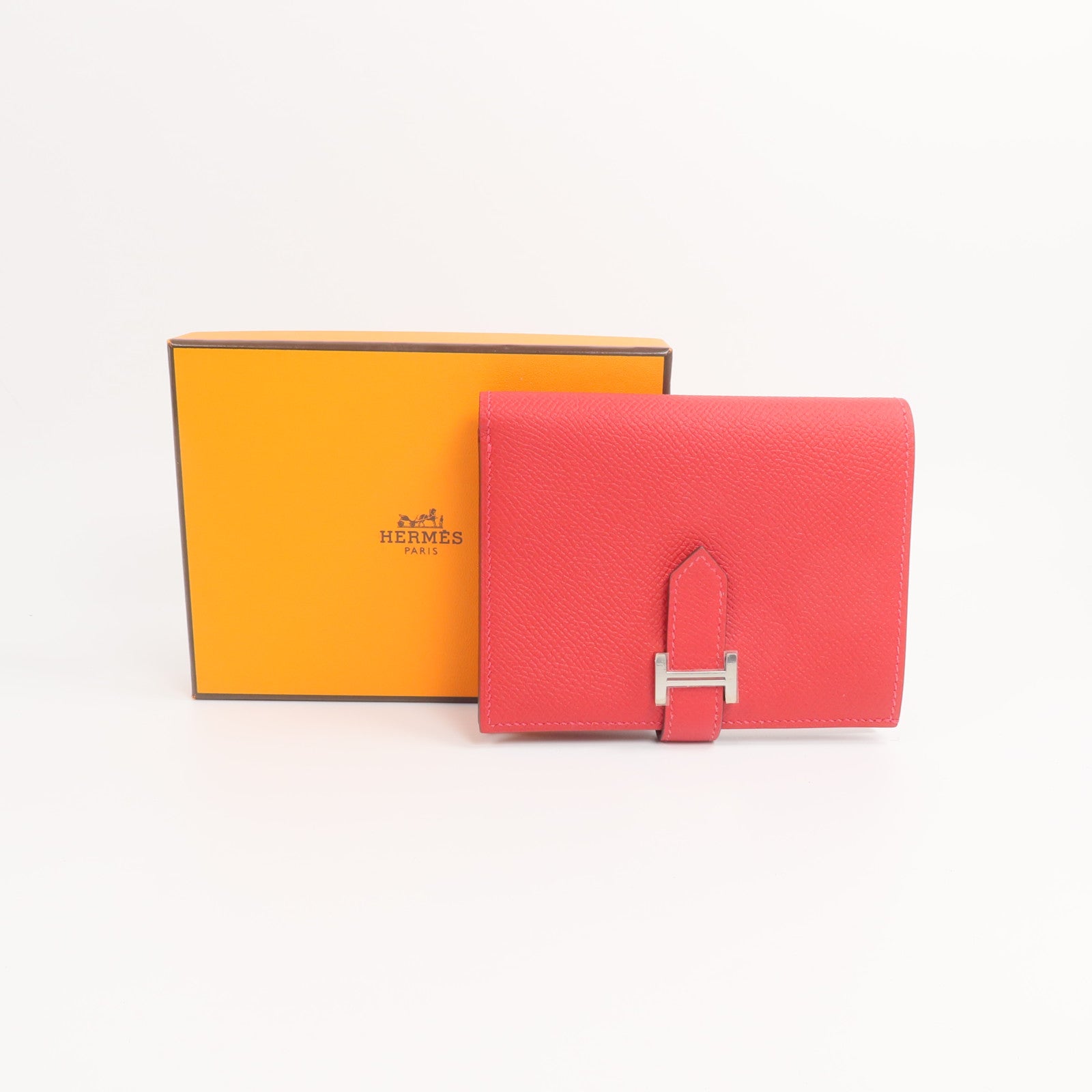 HERMES Epsom皮革Bearn Compact Wallet錢包Rouge Casaque