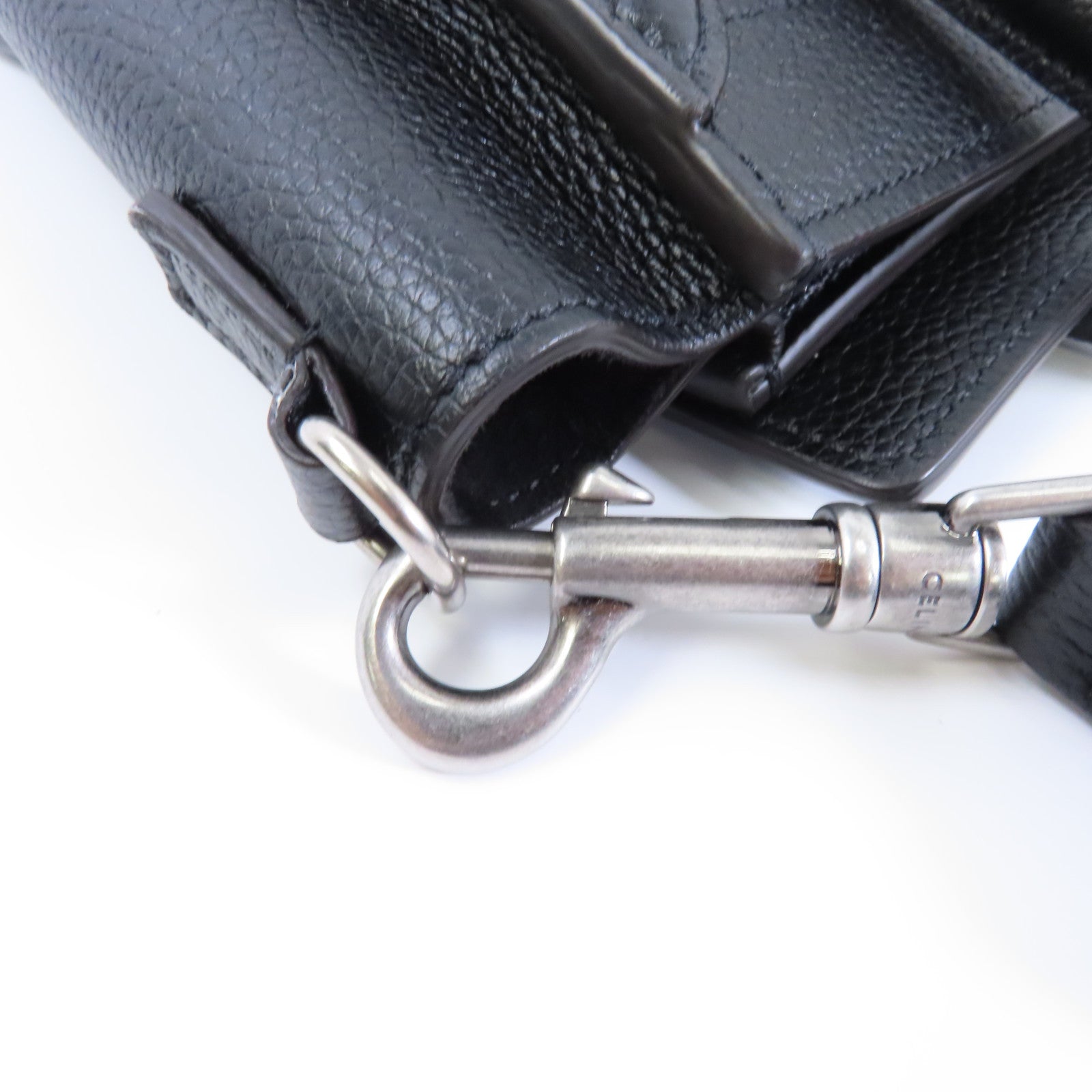 CELINE 牛皮皮革Nano Luggage銀扣手挽肩背兩用袋黑色