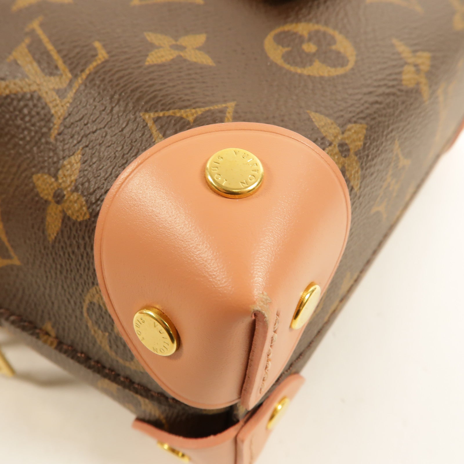 LOUIS VUITTON Monogram Petite Malle Souple金扣手挽肩背兩用袋棕色/粉紅色